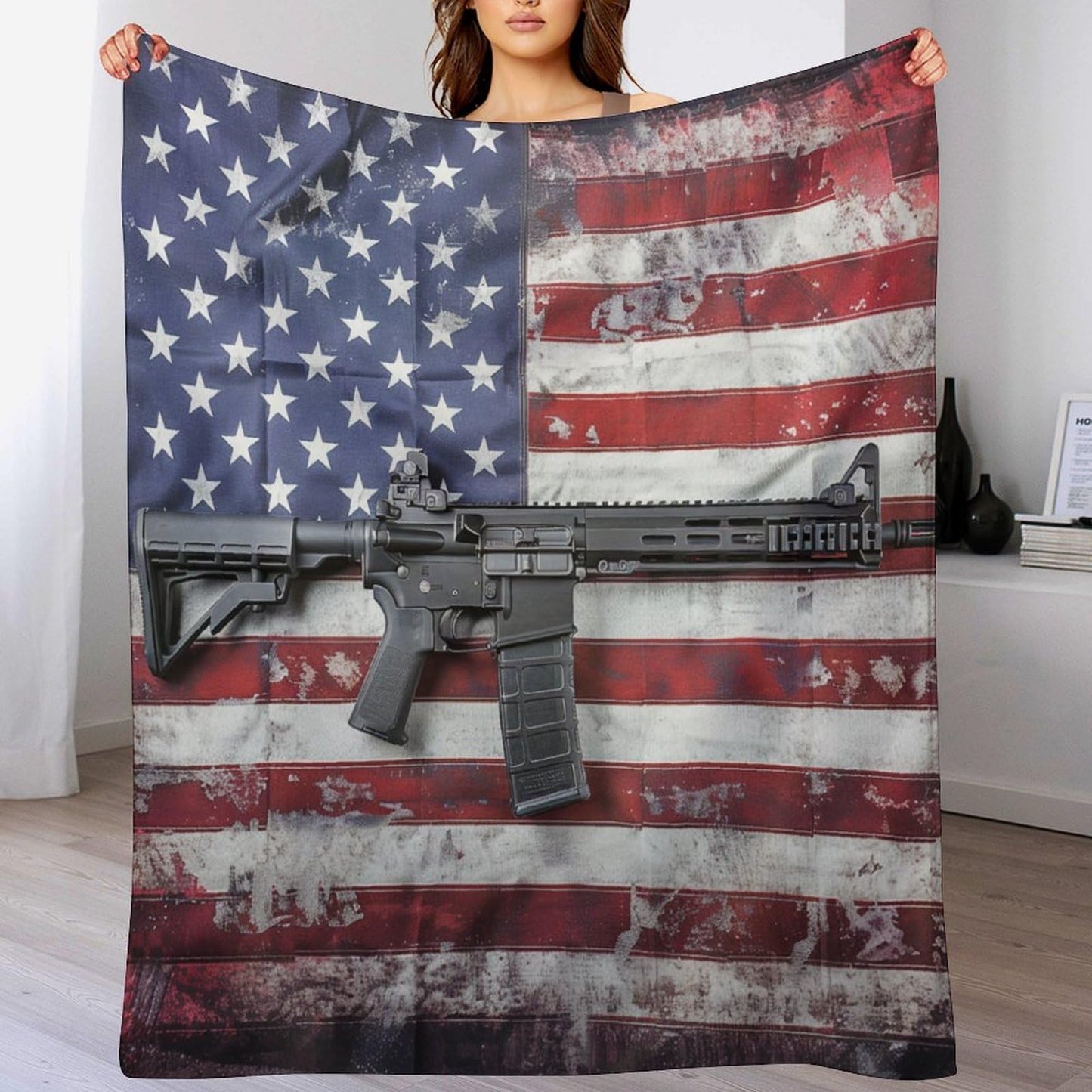 TOWINSFB Military American Flag Throw Blanket, Warm Cozy Soft Blanket Gun Theme Rustic Blanket for Bed Couch Sofa, 30"x40"