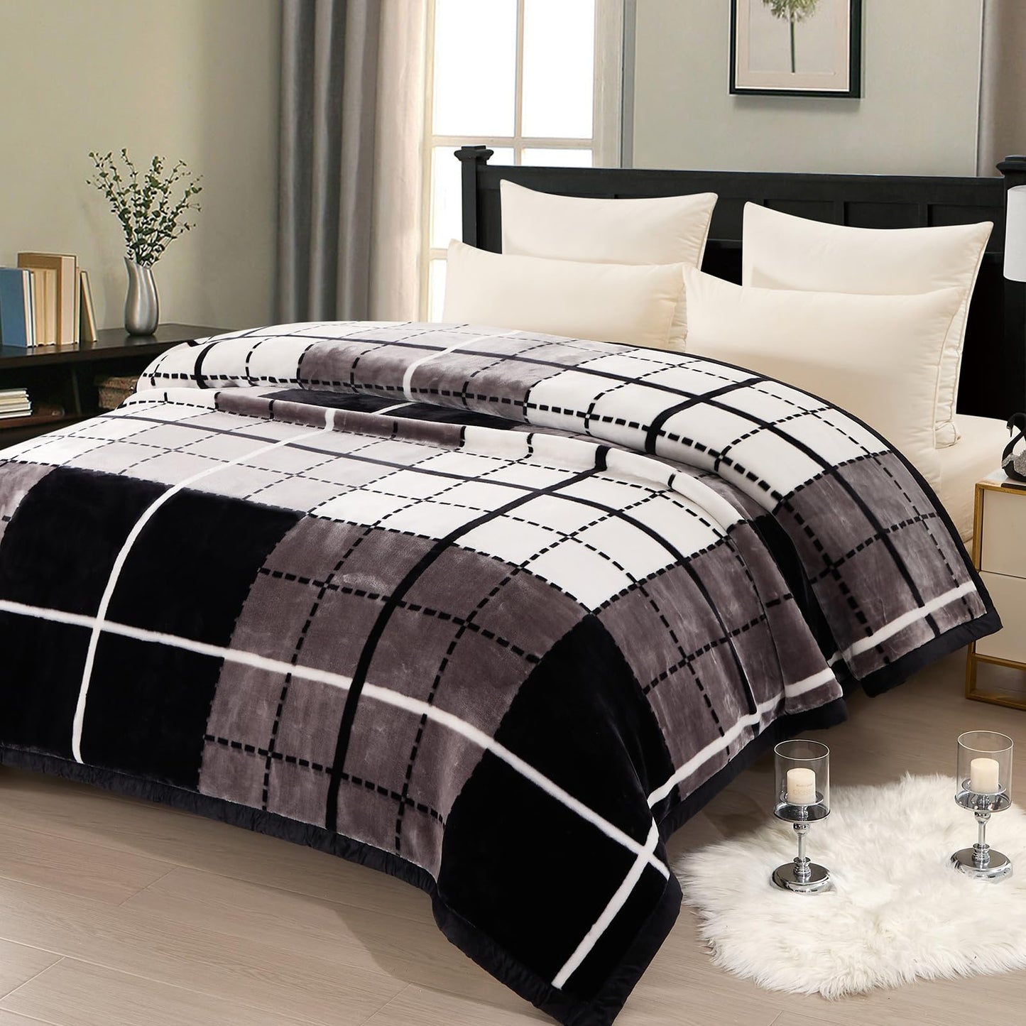 Thick Winter Fleece Blanket 79 x 91 inch Korean Mink Blanket for Full/Queen Size Bed,Silky Soft and Warm,2 Ply Reversible Raschel Bed Blanket,Camel,200X230cm 9Lb/4kg.