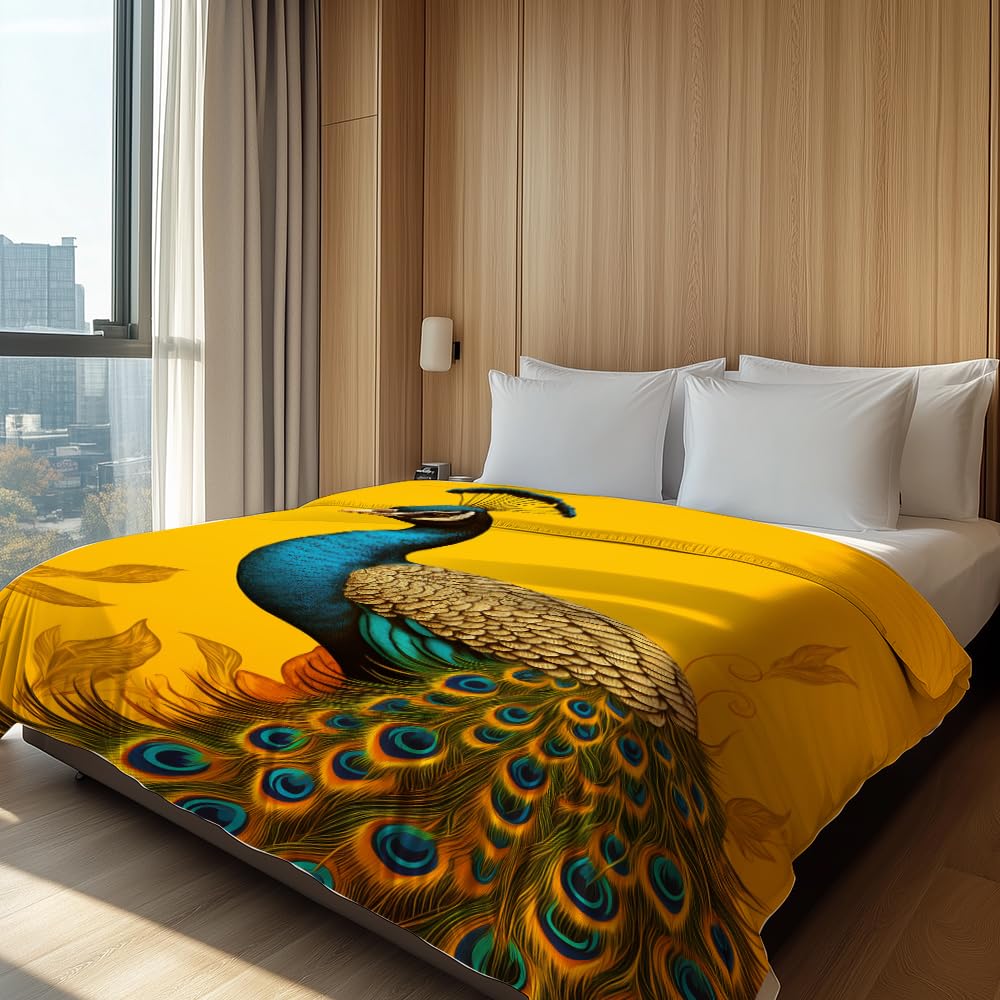 HUNXIAOJ Peacock Throw Blanket for Couch Peacock Themed Decor Animal Print Blanket King Size Soft Warm Flannel for Sofa Bed (50 in x 60 in)