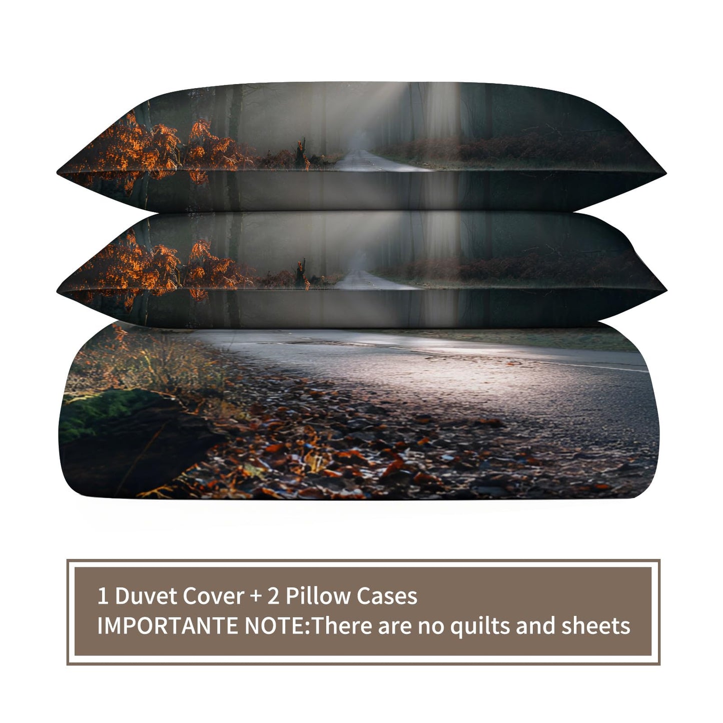 Forest Duvet Cover 80" x 90", Sunshine Forest Bedding Set, Dark Natural Landscape Comforter Cover with Zipper Ties