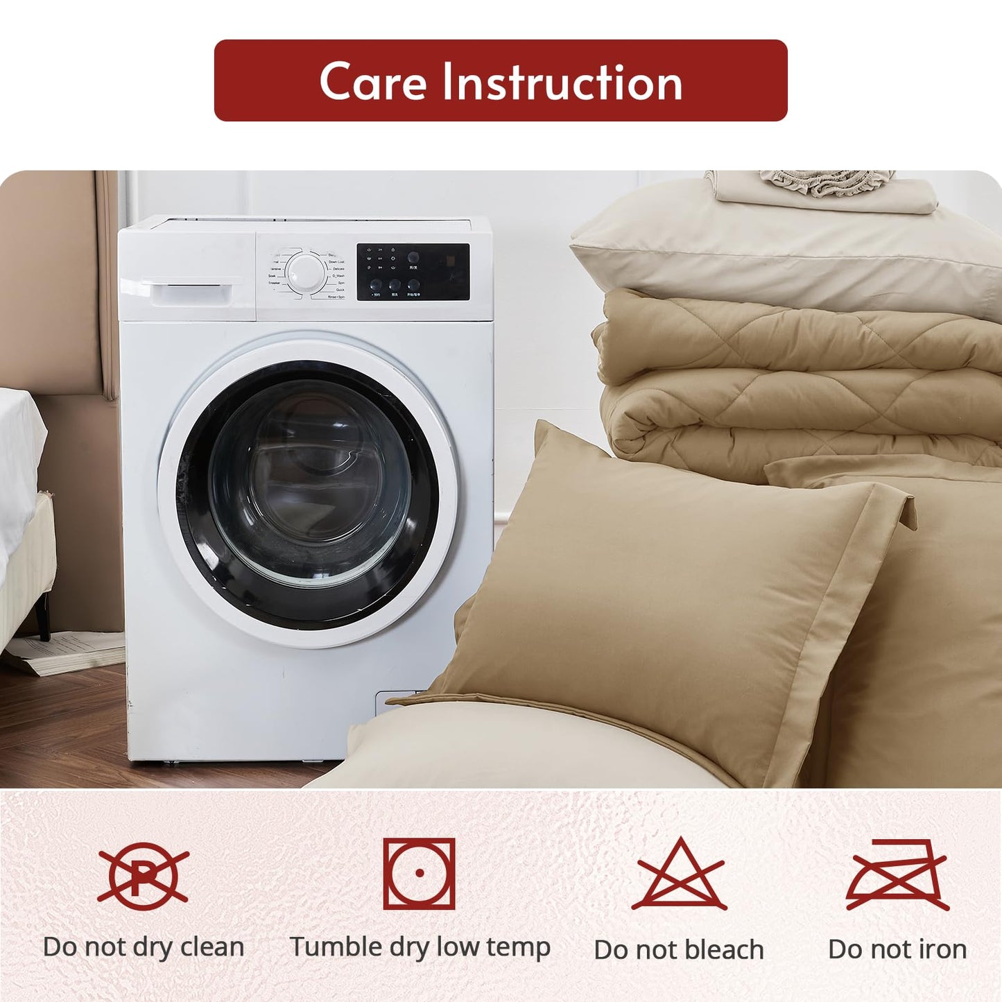 MUXHOMO 7 Pieces California King Comforter Set, Reversible Bed in a Bag Cal King Size, All Season Bedding Set with Comforter, Flat Sheet, Fitted Sheet, Pillowcases & Shams, Khaki & Linen
