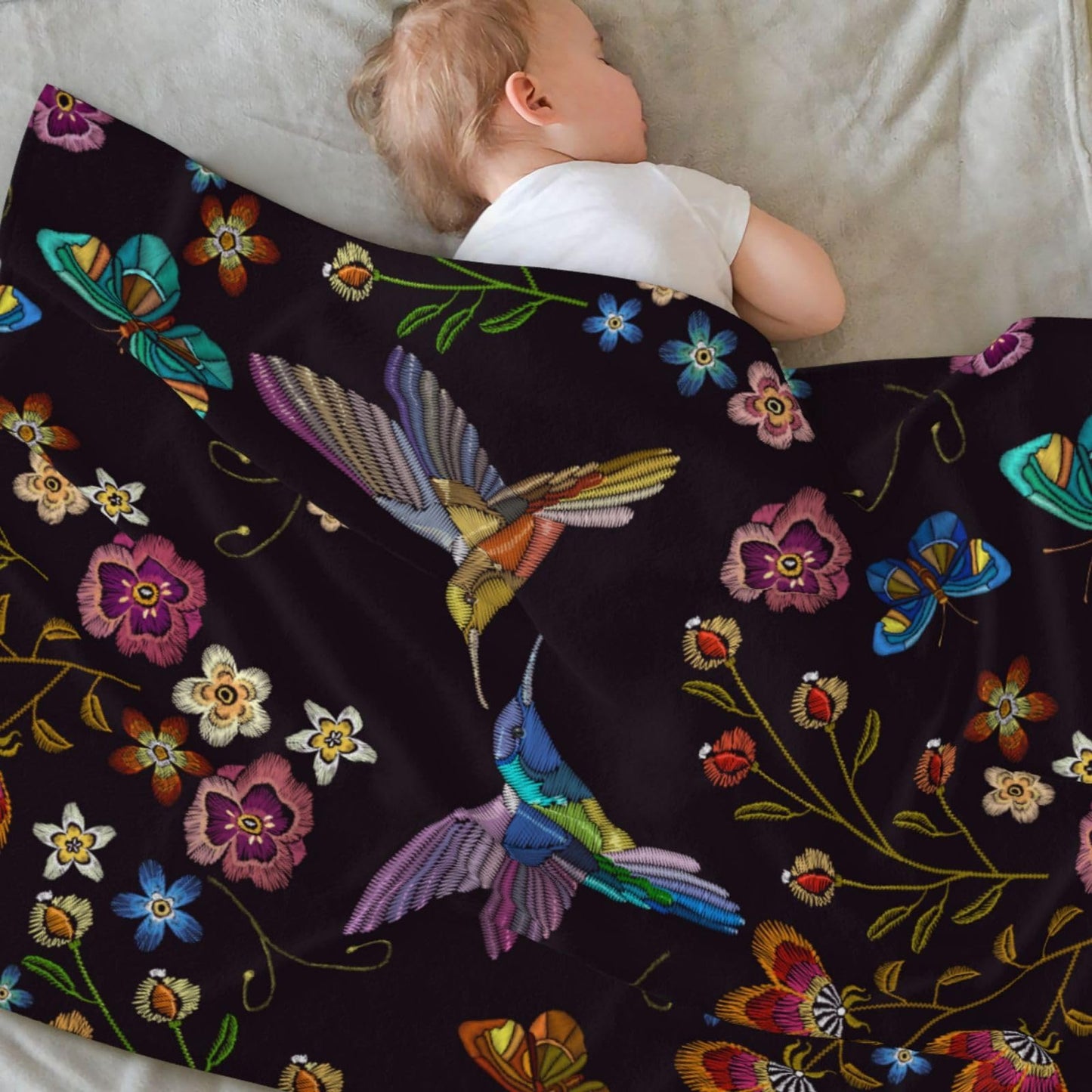 Abucaky Hummingbird Bird Fleece Throw Blanket Ultra Soft Cozy Blooming Flowers Decorative Flannel Blanket for Home Bed Couch Chair Travel 40x30in