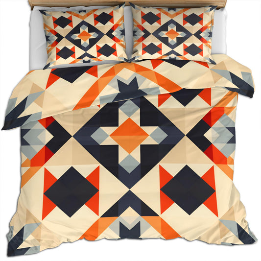 Retro Medieval Duvet Cover Twin Colorful Geometry Bedding Set 2 Piece for Kids Bedroom Vintage Abstract Patterned Comforter Cover with Zipper Ties & 1 Pillowcases
