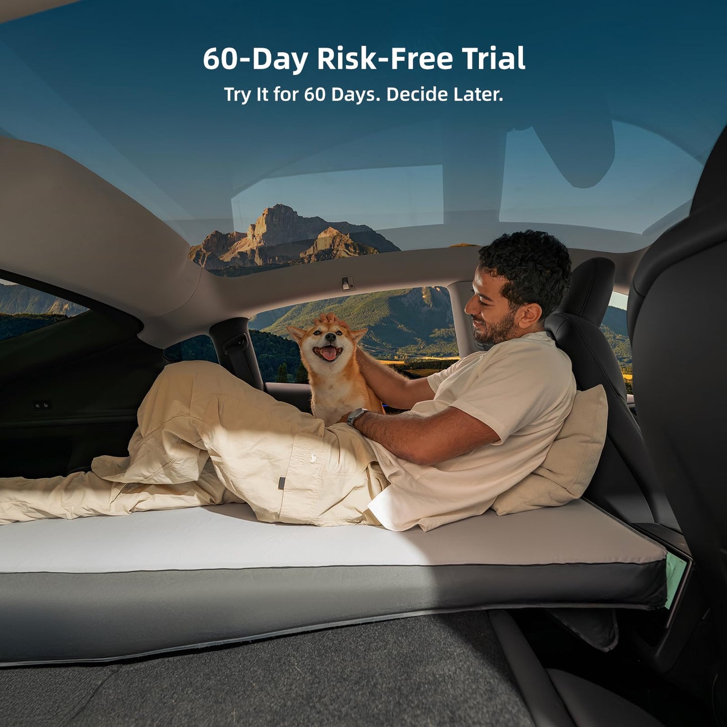 Havnby FlatCore Backseat Solo Mattress for Tesla Model Y, Wedge Design & 6.7-Inch Hybrid Support for Flat Car Bed, Portable Camping Mattress w/Built-in Pump for Campers, Hiking, Nap, Road Trip