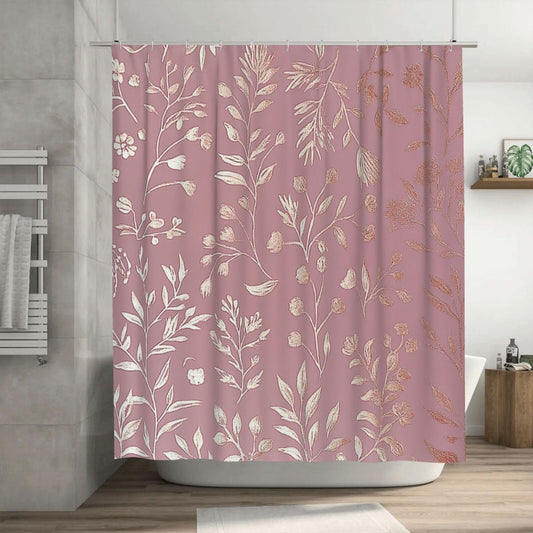 HSYOYO Pink Gold Leaves Branch Shower Curtains for Bathroom Waterproof Shower Curtain Set with 12 Plastic Hooks Washable Bathroom Curtain Modern Bathroom Decor 72" W x 72" L