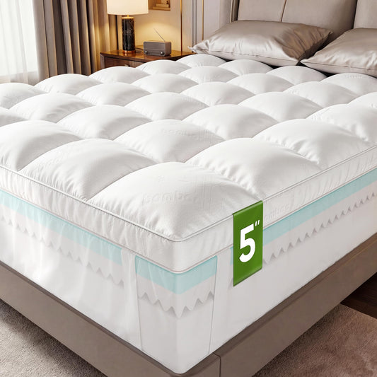 5 Inch Twin Mattress Topper,Memory Foam Mattress Toppers-2.5" Cooling Gel Foam Mattress Pad+2.5" 1500GSM Thick Bamboo Pillow Top with 2X Soft and Supportive for Back Pain Relief,75 * 39 * 5in