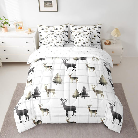 jejeloiu Cute Deer Comforter Set with Sheets 7 Piece Twin Size Antlers Bed in a Bag Kids Boys Girls Pine Tree Bedding Set Bedroom Decor Breathable Soft Lightweight Microfiber