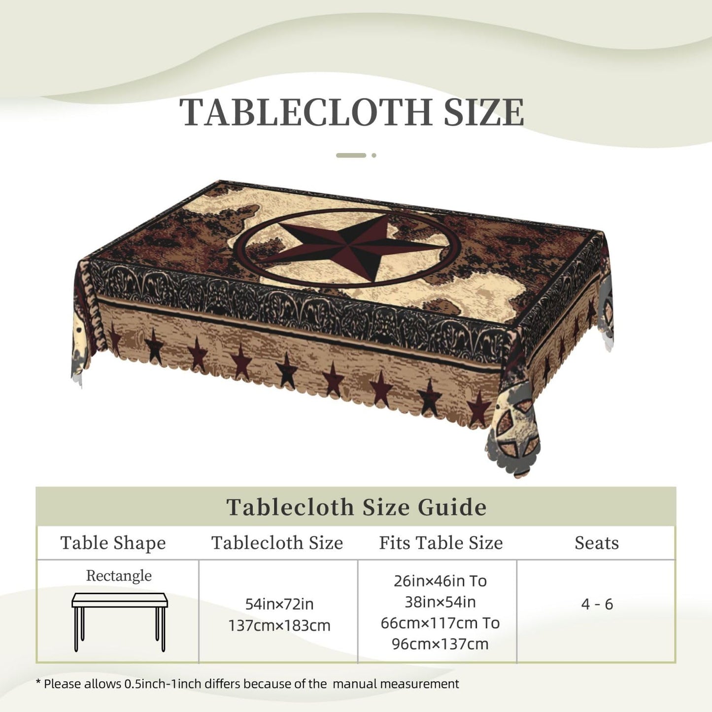 DANSICUINI Western Texas Star Rectangle Tablecloth Rustic Vintage Country Table Cloth Brown Wood Panel Rectangular Tablecloth Table Cover for Dining Kitchen Party 54 x 72 Inch