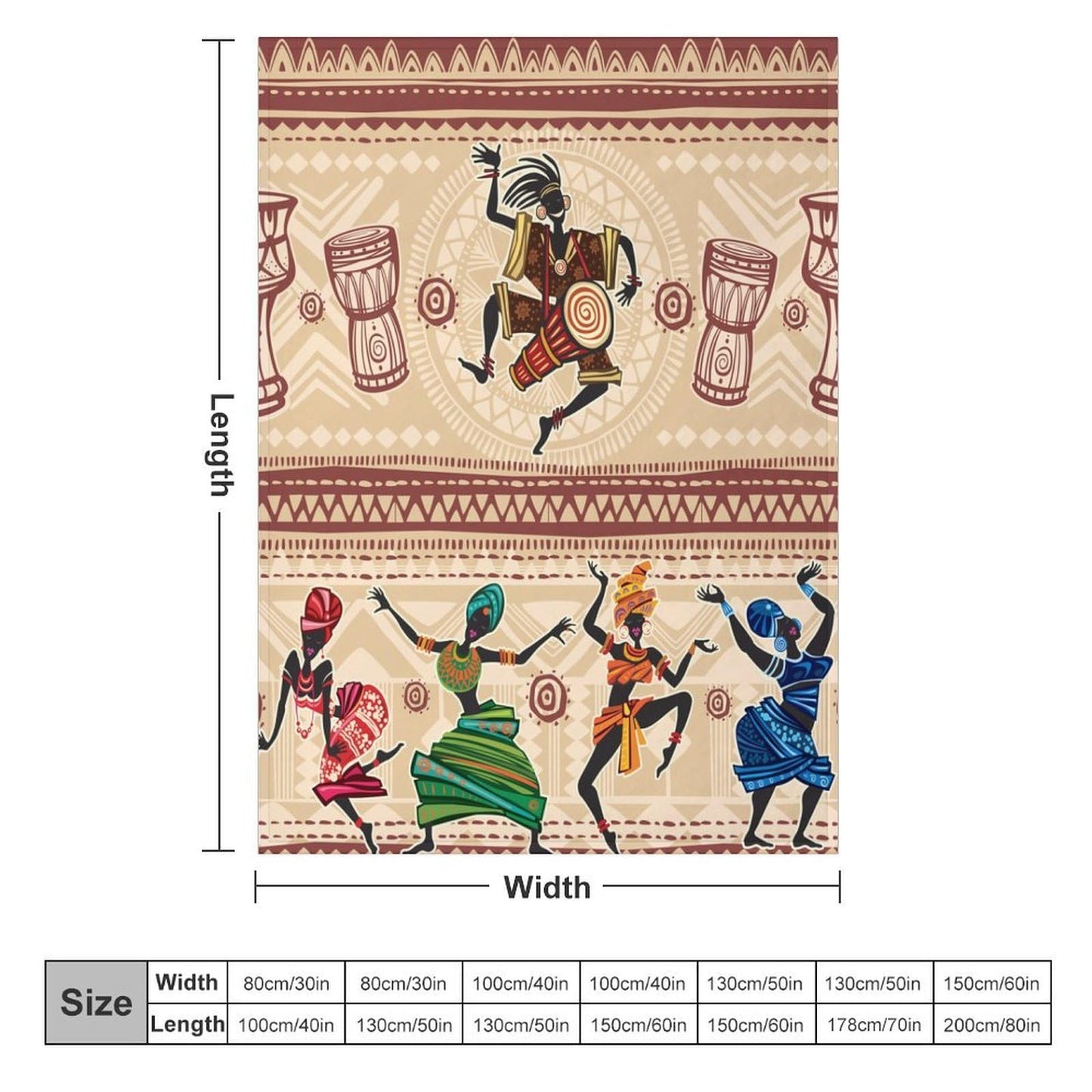 GoDazzling African Blanket, Black African Women Dancing Bohemian Ethnic Art Rustic Print Super Soft Flannel Throw Blanket for Bed Sofa (330GSM Flannel) 30"x40"in (76 * 102cm)