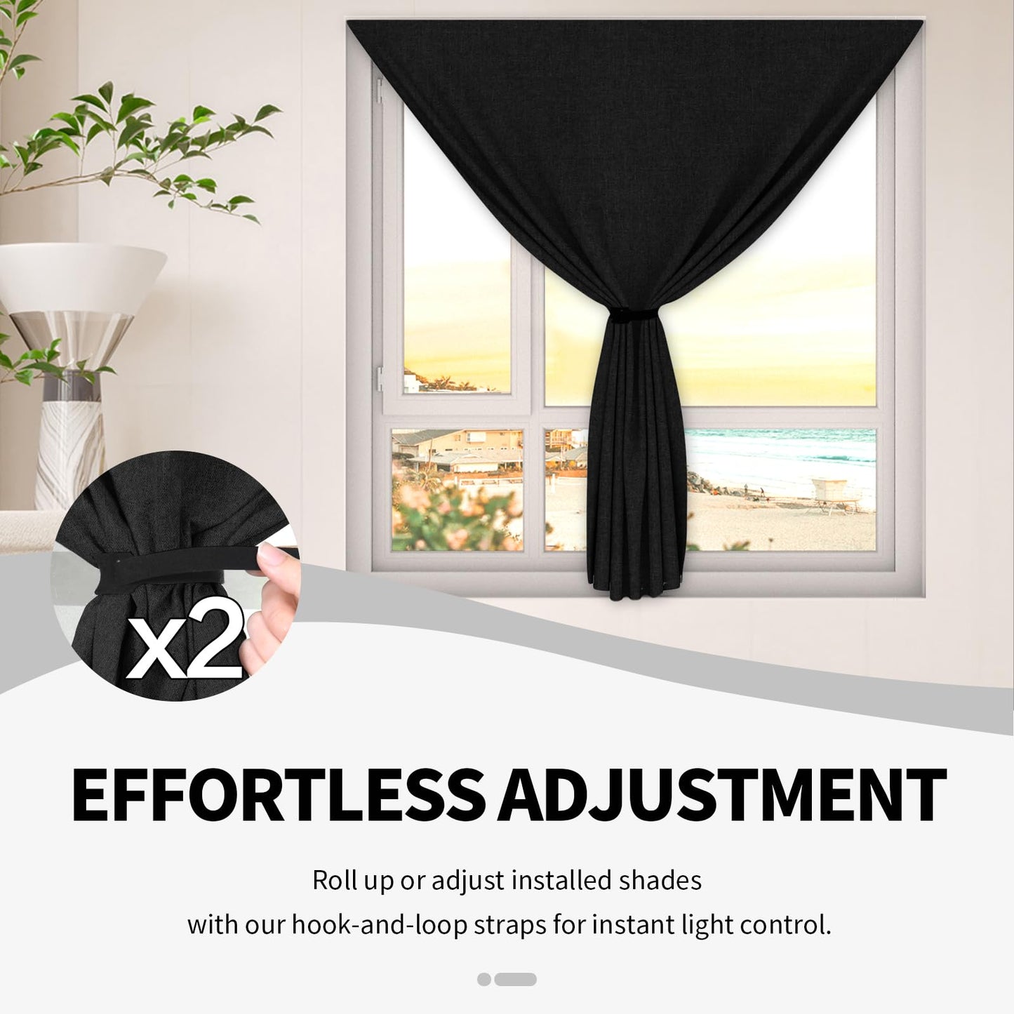 BKSAI Window Blackout Curtains Fabric Cotton-Linen Look for Travel RV Bedroom Black Out Window Cover no Drilling Portable Blackout Shades Night Shift Friendly Cuttable 57X39 inch