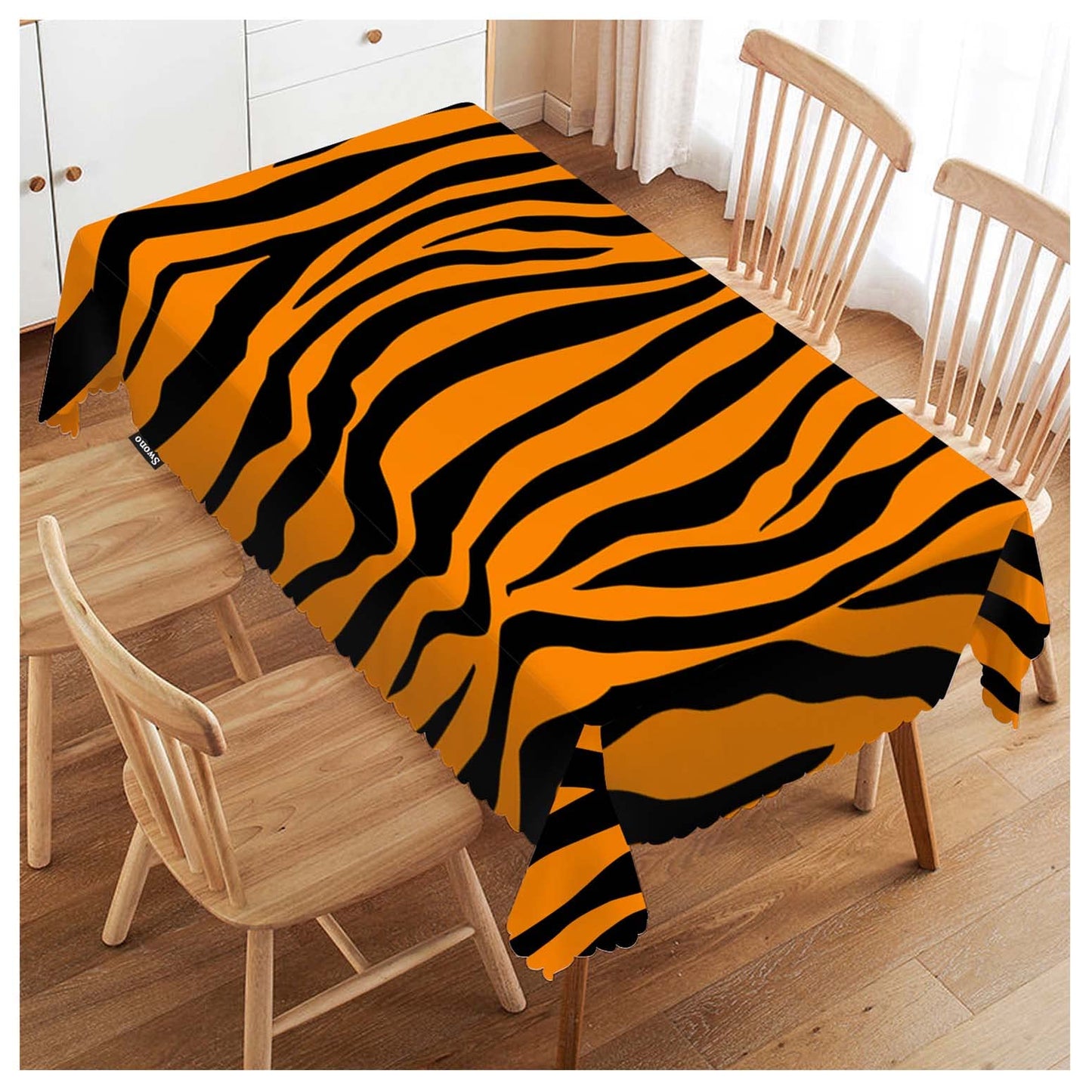 Swono Tiger Print Tablecloth African Animal Tiger Skin Orange Black Stripe Decorative Table Cover for Kitchen, Party Banquet and Holiday Tablecloth, 52x70 Inch(4-6 Seats)