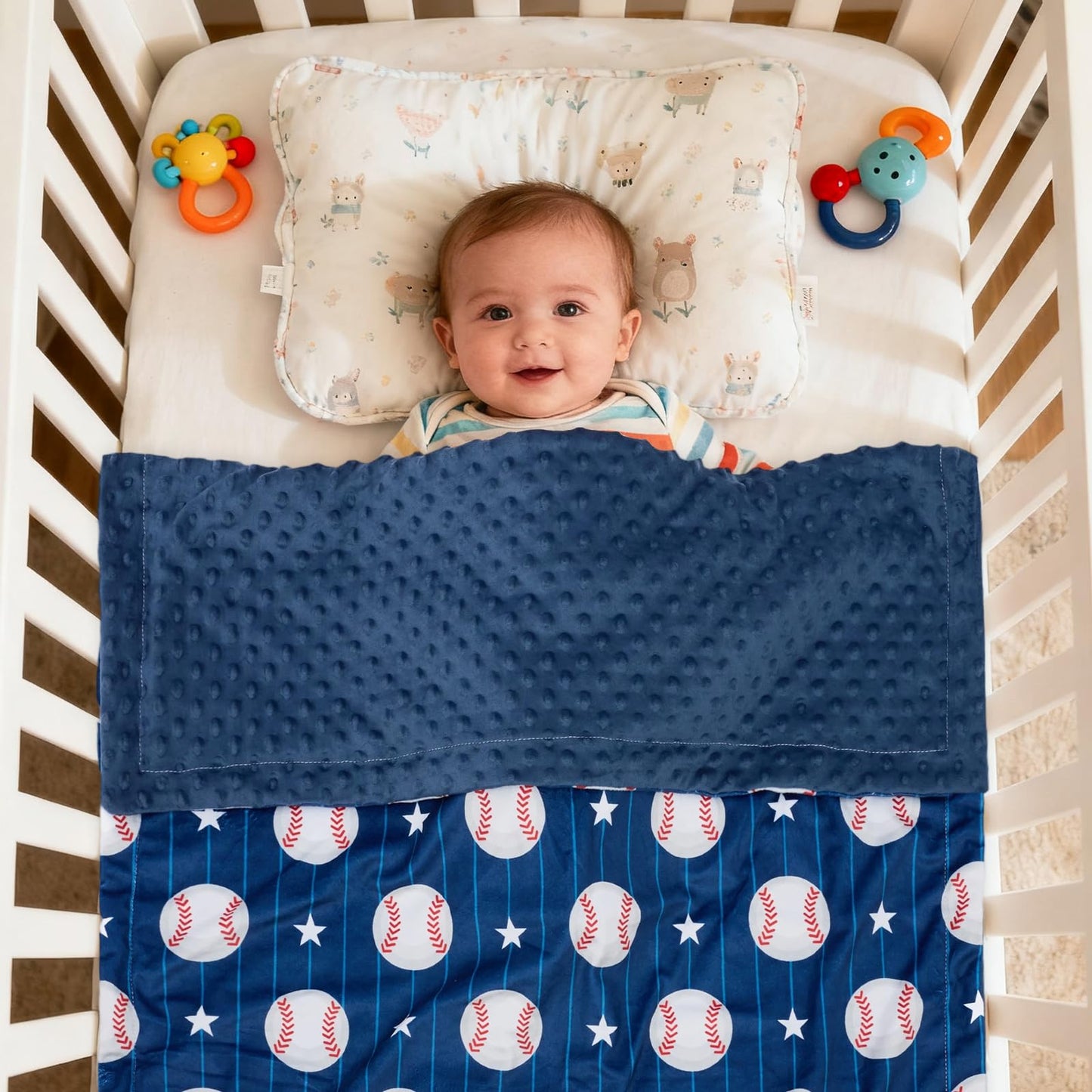 Baby Blanket for Boys Girls Super Soft Double Layer Minky with Dotted Backing Cute Cow Crib Receiving Blanket Bed Throws for Newborns Nursery Stroller Toddler 30 x 40 Inch (Blue Soccer)