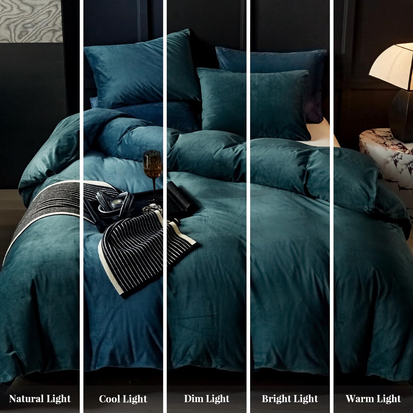 WARMDERN Peacock Blue Flannel Velvet Duvet Cover King Size Duvet Cover Bedding Sets, 3pcs Ultra Soft Luxury Textured Modern Crystal Velvet Duvet Covers with Zipper Closure(Peacock Blue, King)