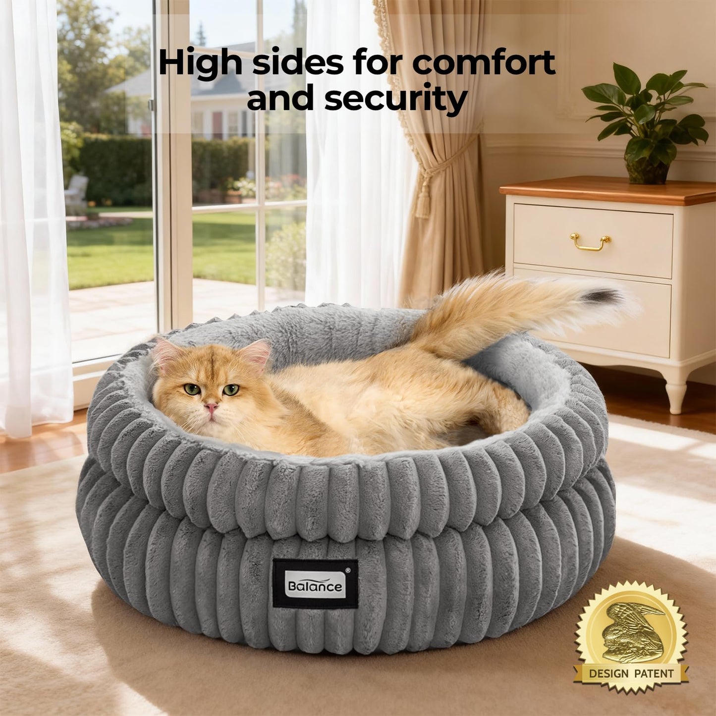 BALANCE Cat Bed Kitten Bed, Washable Round Cat Beds for Indoor Cats, Super Soft Plush Faux Fur Pet Bed for Puppy and Kitten with Anti-Slip Bottom