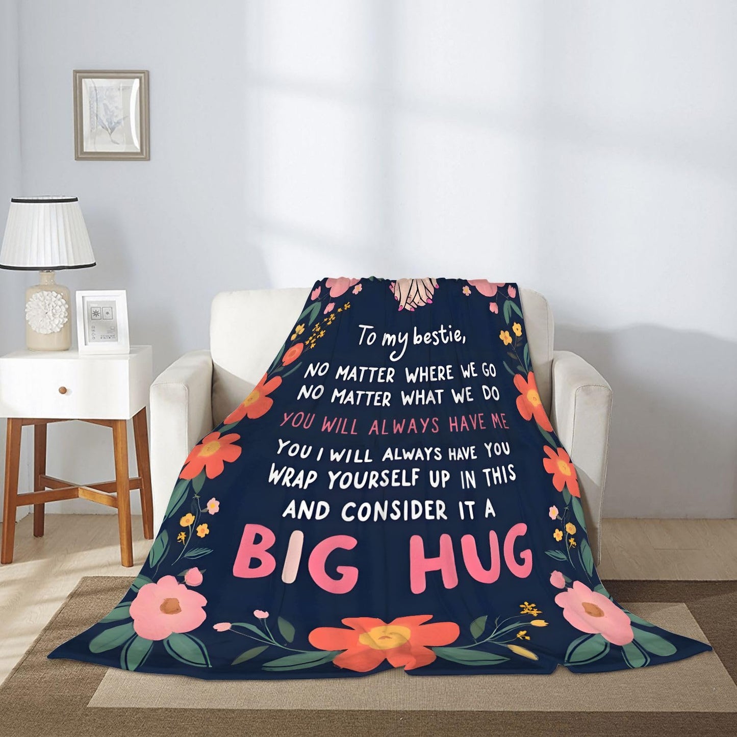 Sending You A Big Hugs So Its There When You Need It Blanket Cozy Flannel Comfort Throw Sympathy Healing Gift Encouragement Blanket for Family and Friends (White 18, 50x60in(127cm*153cm))