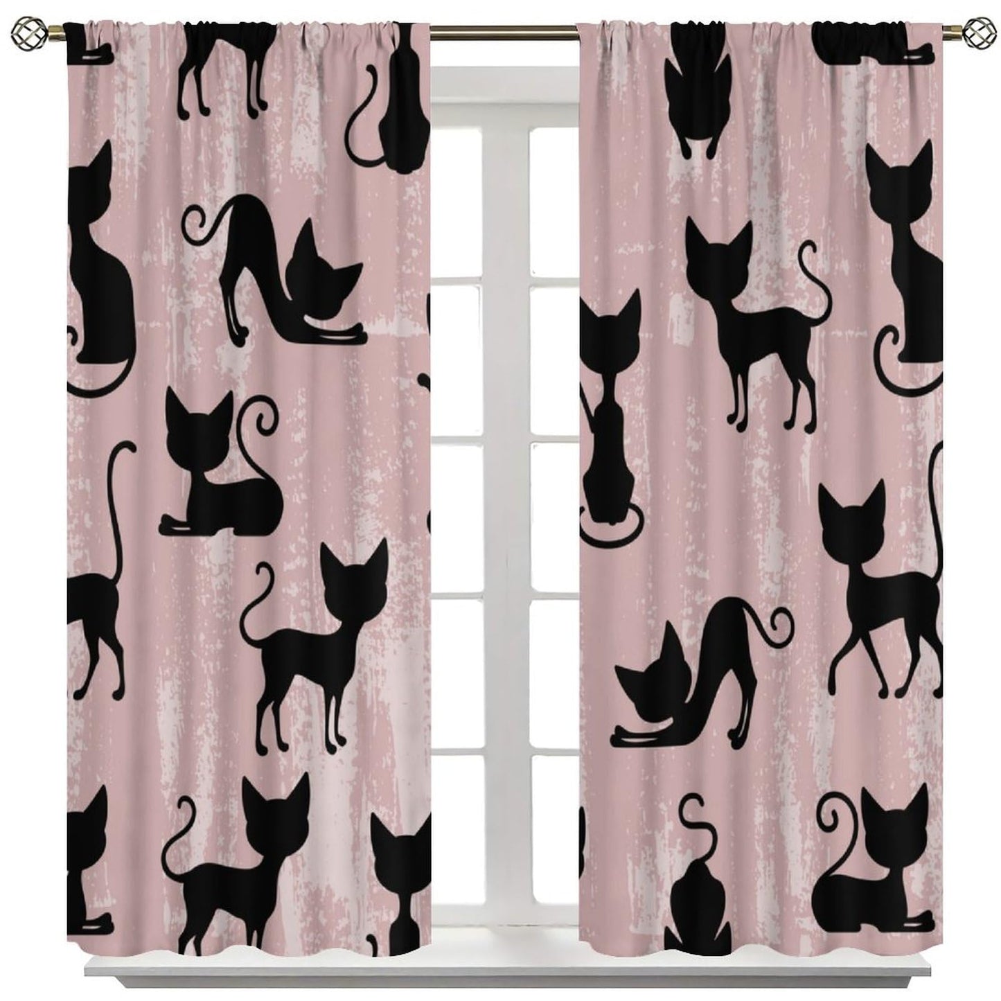 JADERYS Cat Blackout Curtains Cute Funny Animal Cartoon Black Silhouette Pink Art Print for Girls Boys Women Bedroom Living Room Rod Pocket Decoration Window Drapes 2 Panels W21xL45in