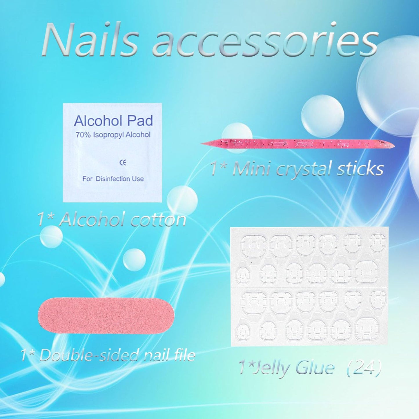 Medium Press on Nails Square White French Tip Fake Nails Blue Full Cover Nails Press ons Artificial Nails for Women 24Pcs with Flower Leaf Pearl Designs Light Pink Glue on Nails Glossy Stick on Nails