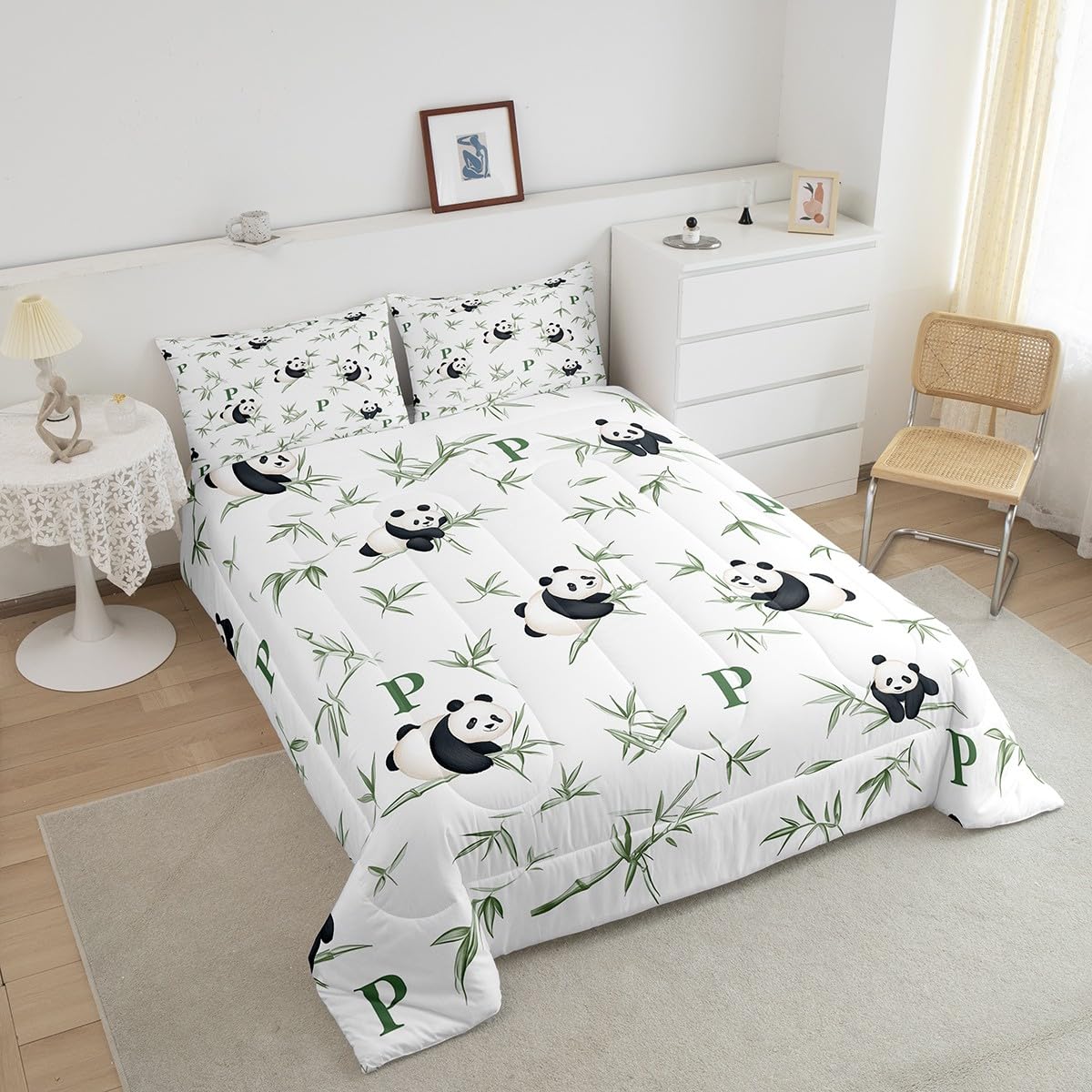 Feelyou Panda Comforter Set Twin Size Kids Cute Animal Bamboo Bedding Set for Boys Girls Teens Cute Cartoon Panda Comforter Breathable Black White Duvet Bear Printed Quilt