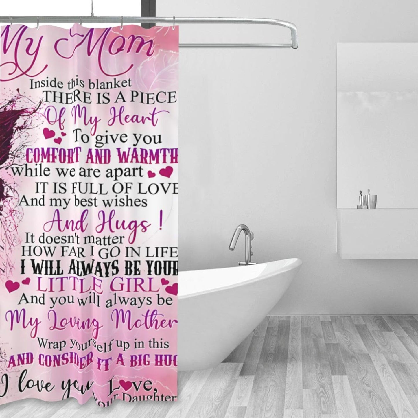 noasqll You Will Always Be My Loving Mother to My Mom Shower Curtain 60 X 72 Inch Waterproof Shower Curtain Set Bathroom Curtain Decor with 12 Hooks