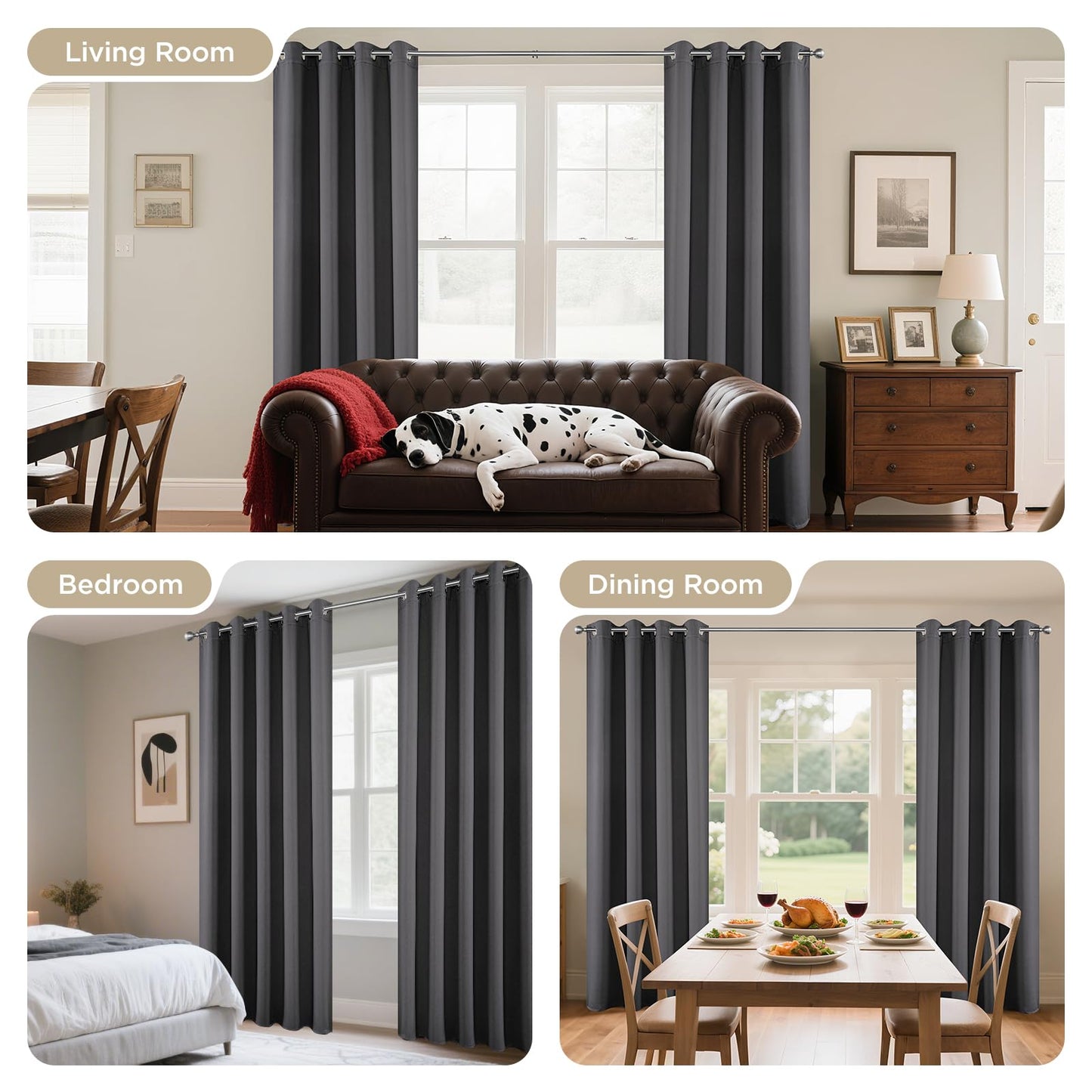 Joydeco Grey Curtains 84 Inch Long, Room Divider Blackout Curtains for Bedroom with Grommets, Thermal Insulated, Noise Reducing Room Darkening Black Out Drapes for Bedroom Living Room Window, 2 Panels