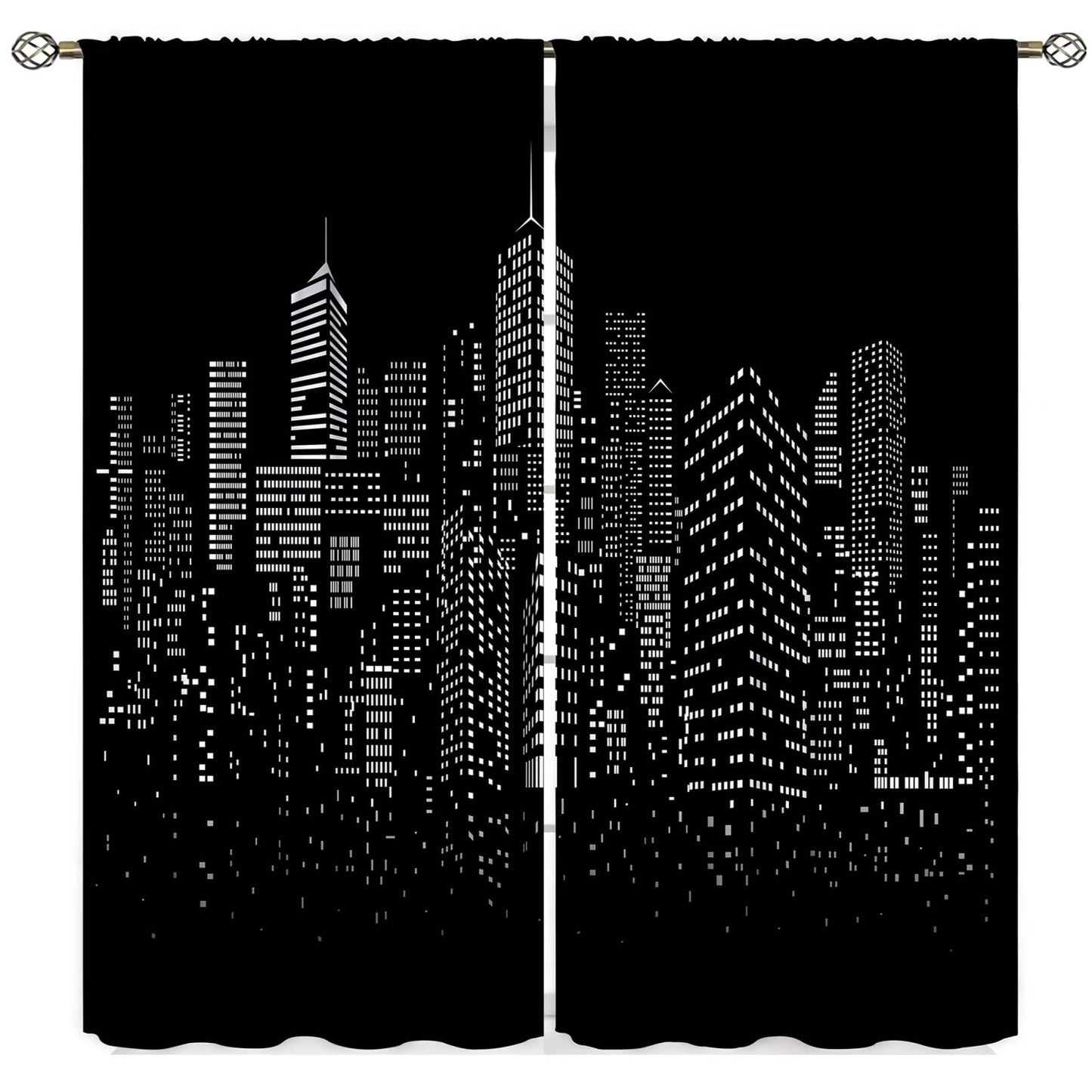 Yearn Jear New York Curtains Black White Modern Night City Window Drapes for Bedroom Living Room Cafe 2 Panels W42 x L45 Inch