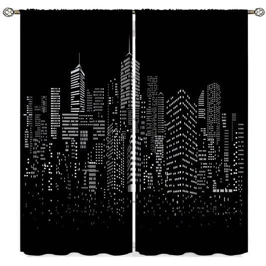 Yearn Jear New York Curtains Black White Modern Night City Window Drapes for Bedroom Living Room Cafe 2 Panels W42 x L45 Inch