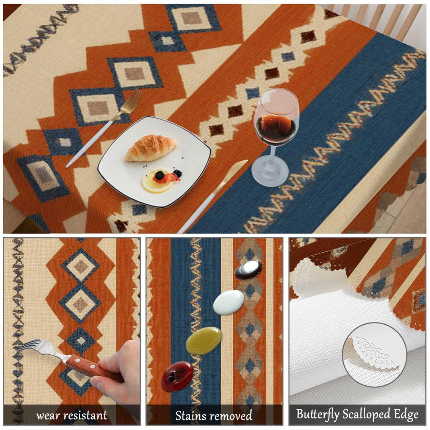 Swono Tribal Patterns Rectangular Tablecloth Vintage Geometric Native Southwestern Style Washable Table Cloth Kitchen Dining Room Table Cover for Party Dinner 50x72 Inch Tablecloths
