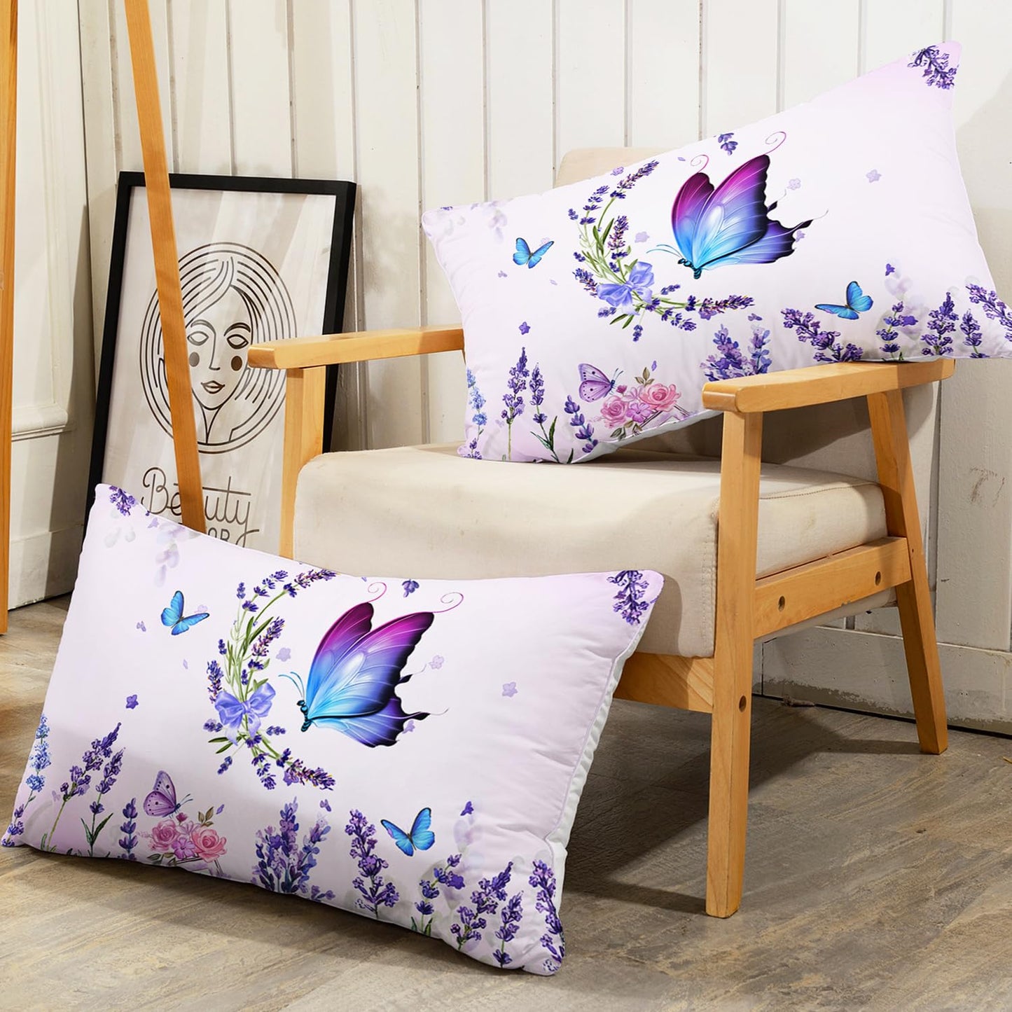 AILONEN Purple Butterfly Fitted Sheet Twin Size, Blossoming Lavender Floral Bedding Set- Flying Butterfly Bring Flowers Book Print Bed Sheet 3 Pieces Set, 1 Fitted Sheet and 2 Pillowcases