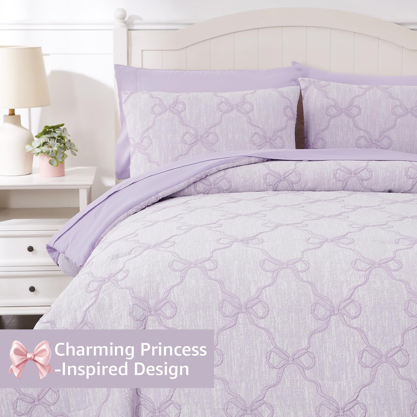 Wink Deer Twin Comforter Set with Sheets for Girls-5 Pieces Twin Bedding Sets with Light Purple Comforter, Sheets, Pillowcase & Sham for Kids (Purple Diamond, 66" X 86")