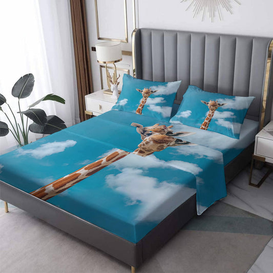 THYUNQ Giraffe Sheets Full Size Bed, 3D Animal Pattern Bedding Sheets & Pillowcases - 16 Inch Deep Pocket, Super Soft Microfiber Printed Sheet Set 4 Piece