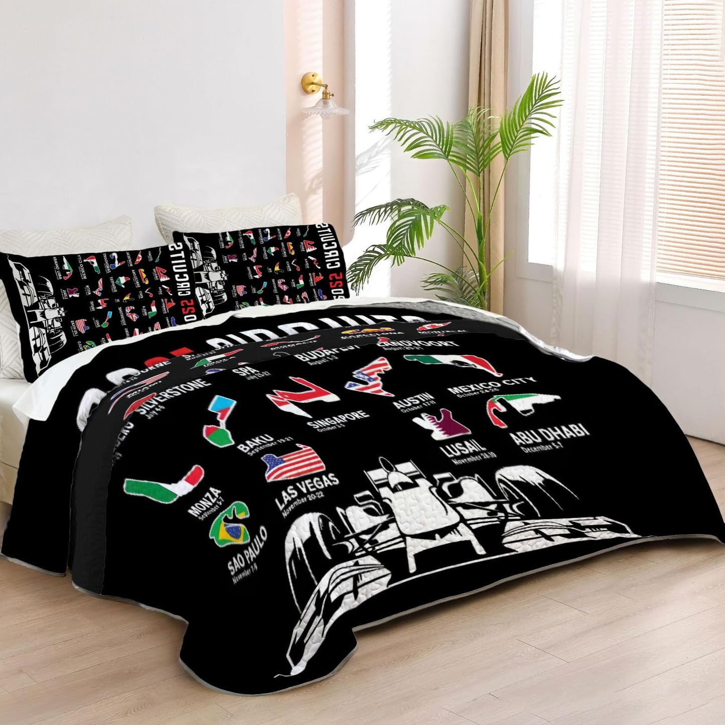 Allenjoy Twin Size Track Kings Quilt Bedspreads Motorsport Series Bed Set Bedding Coverlet Fabric Washable with 1 Pillowcase SC00265-007