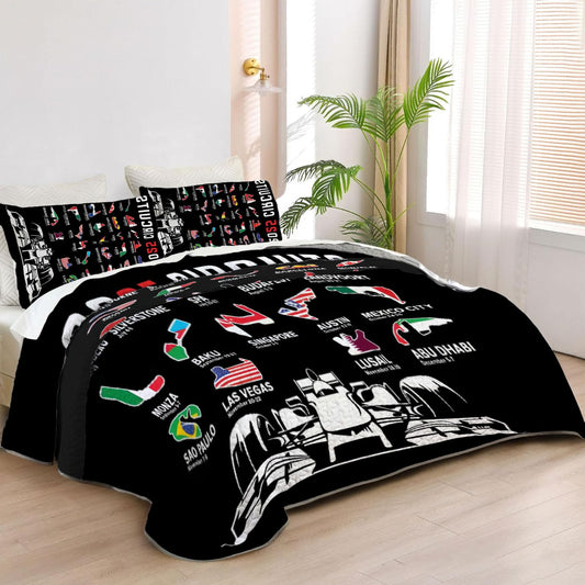 Allenjoy Twin Size Track Kings Quilt Bedspreads Motorsport Series Bed Set Bedding Coverlet Fabric Washable with 1 Pillowcase SC00265-007