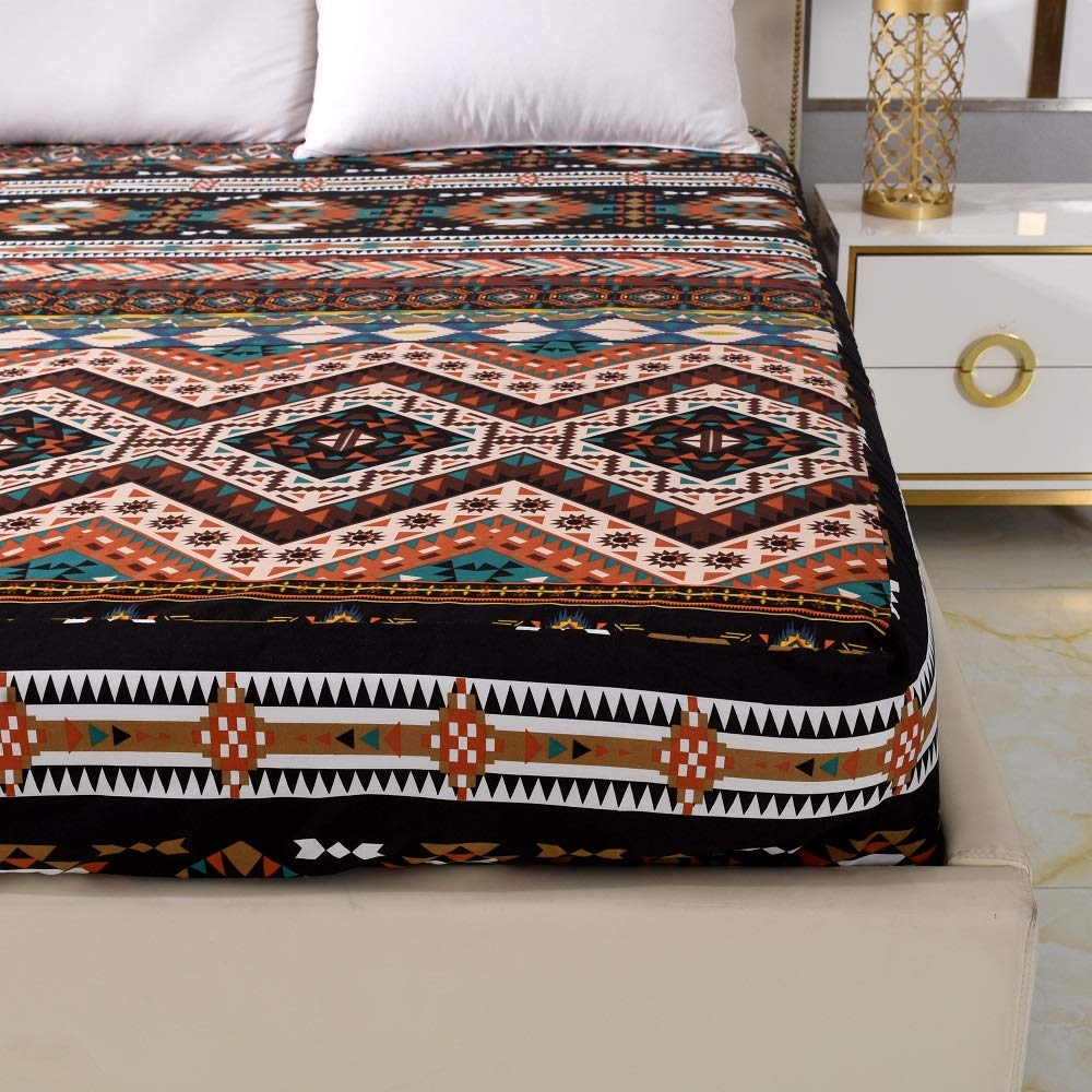 Bedding Fitted Sheet with Deep Pocket Mattress Cover Sheets,Boho Printed Fabric Bed Sheets (Brown(Boho), Queen)