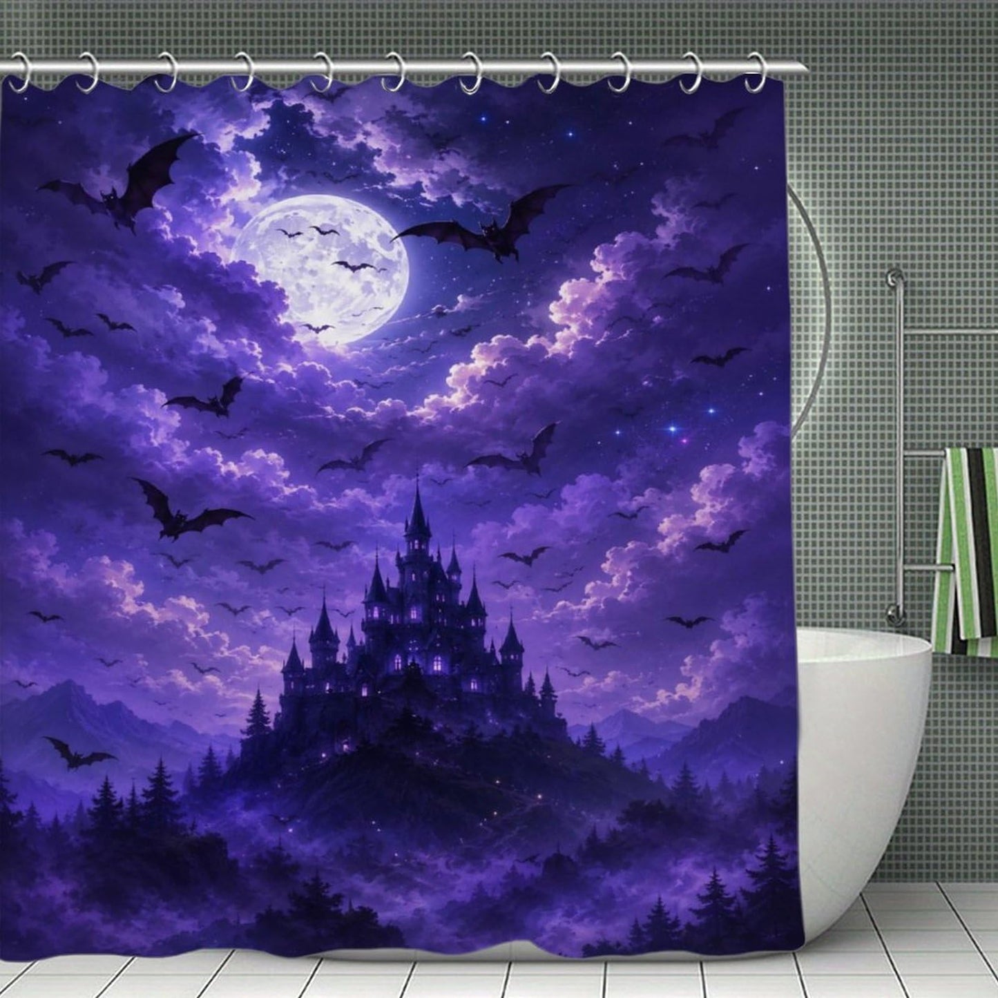 bladesgsd Moonlit Night Mystical Gothic Shower Curtain with 12 Hooks 72x72Inch, Polyester Bathroom Curtain, Privacy Shower Curtain for Bathtub, Shower Stall, Apartment, Guest Bathroom