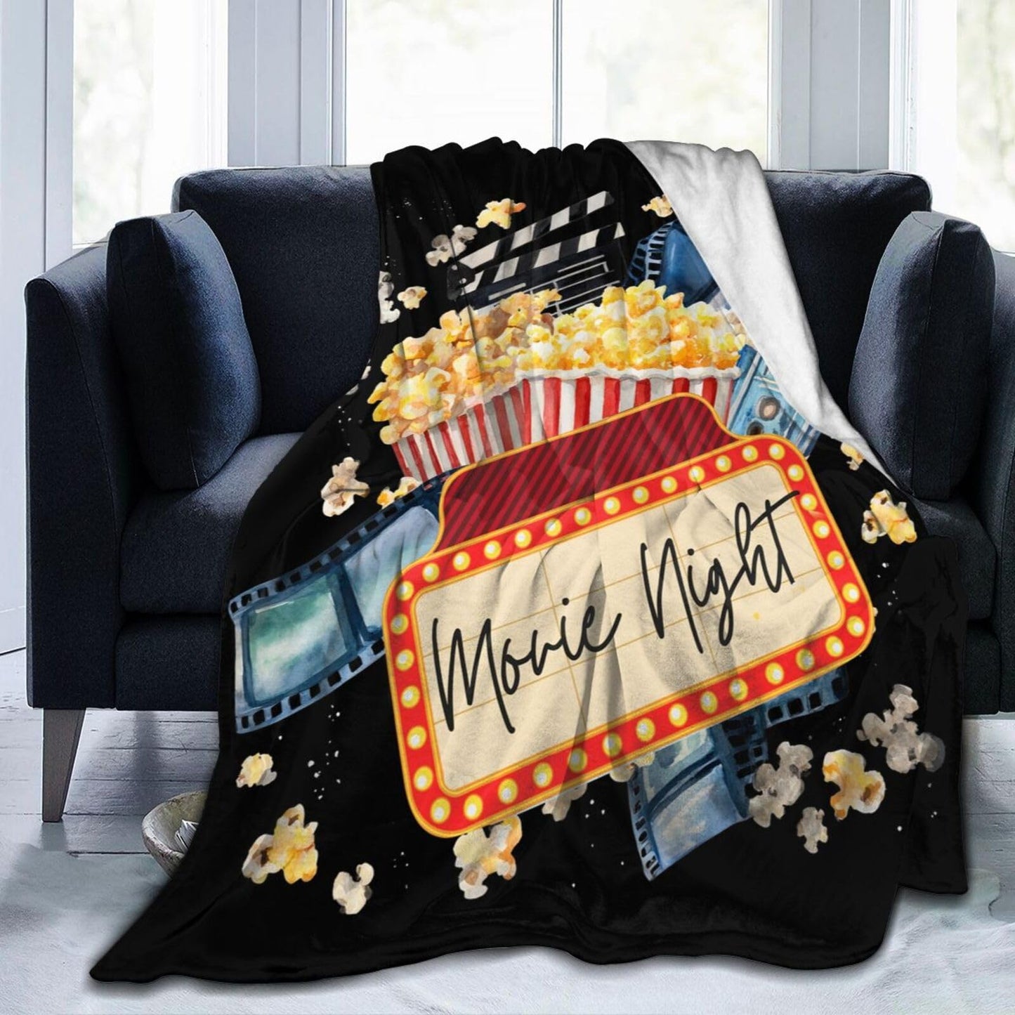 Baegopa Movie Blanket Popcorn Gifts for Girls Boys Movie Theater Throw Blankets Cozy Plush Fleece Decor Flannel Fuzzy for Women Men 50"X40"
