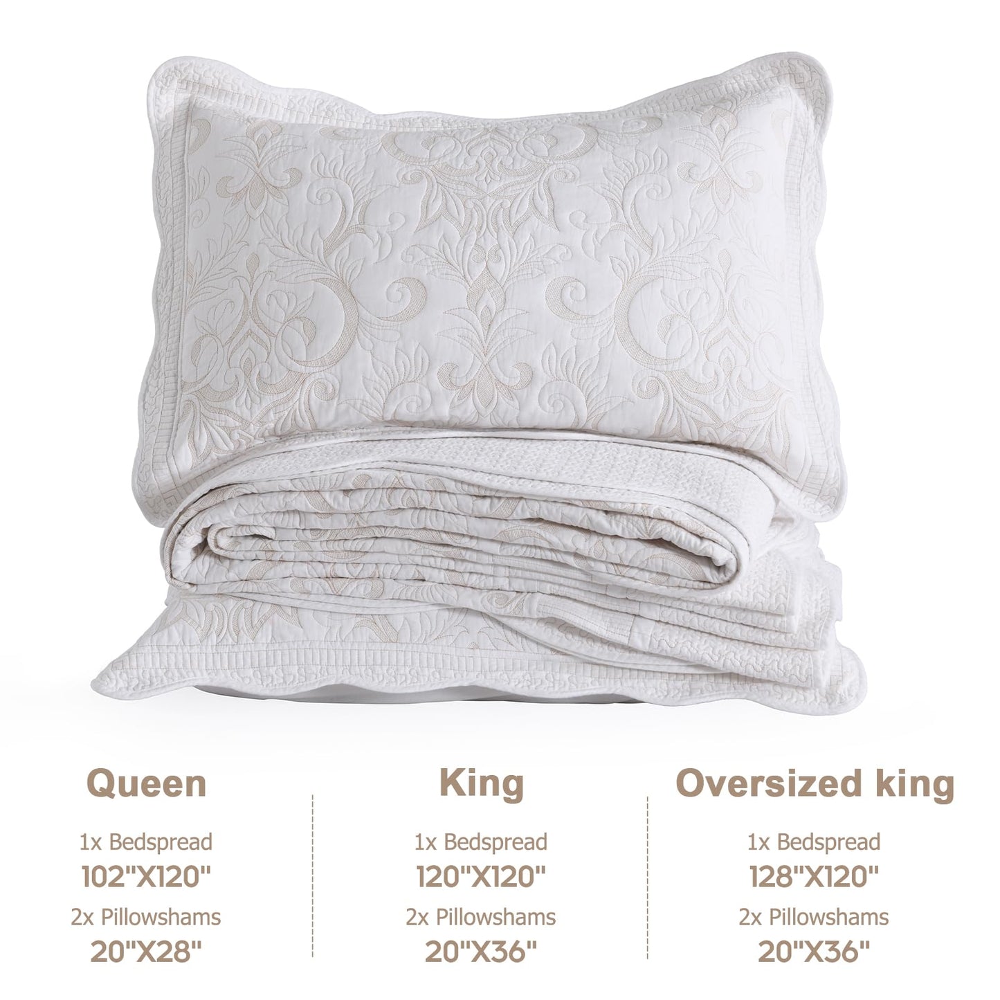 Finlonte Oversized King Bedspread 120"x120" - 100% Cotton Vine Embroidery King/Cal King Quilted Bedspread Coverlet, Lightweight Extra Large Quilt Set with 2 Pillowshams, White/Yellow