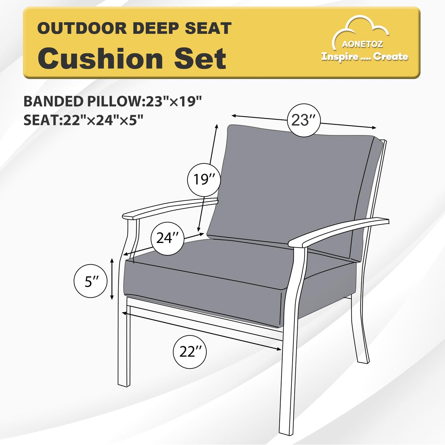 AONETOZ Luxury Outdoor Cushions Set 24 x 22 Inch, 5" Thick Olefin Patio Furniture Cushions, 30D Sponge Filling Fade Waterproof Fade Resistant with Removable Covers and Lumbar Pillow Aspen Malachite