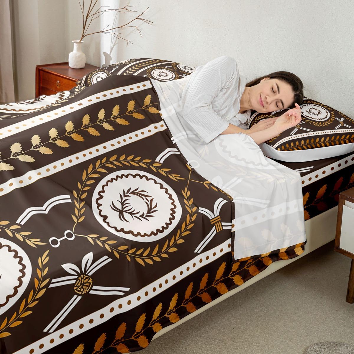 Erosebridal Geometric Paisley Bed Sheets Set Full Rustic Aztec Western Sheet Set Bohemian Geometric Sheets Vintage Tribal Flat Fitted Sheet