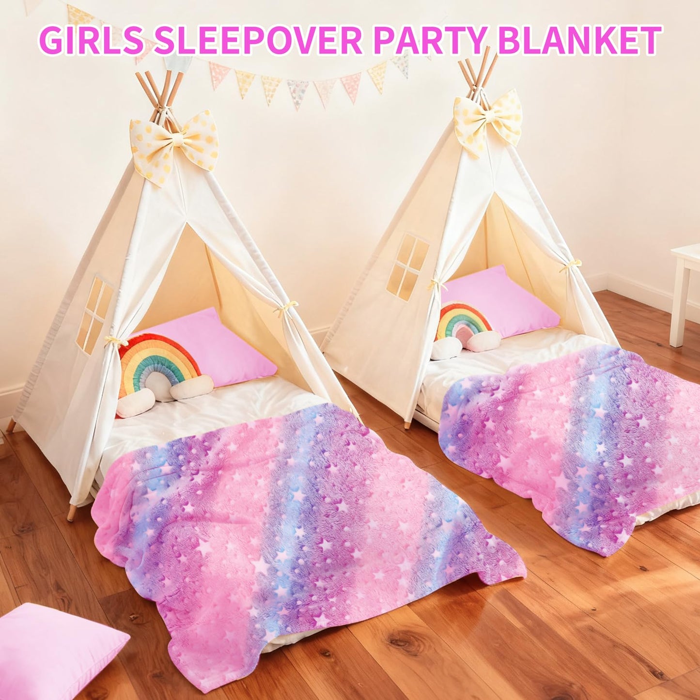 Wokuaile 6 Pcs Sleepover Party Supplies for Girl, Glow in The Dark Fleece Blankets Kids Warm Flannel Blanket for Teenager Bed Travel SPA Movie Party, Star, 40"x60"