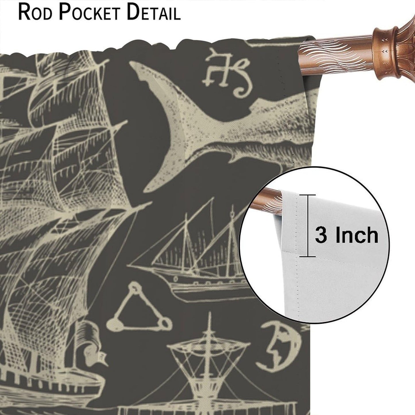 Retro Nautical Coastal Curtains Vintage Ocean Adventure Map Sail Whale Anchor Abstract Rod Pocket Window Treatments For Kids Boys Bedroom Living Room 2 Panels Set 41× 45 in (No Blackout)