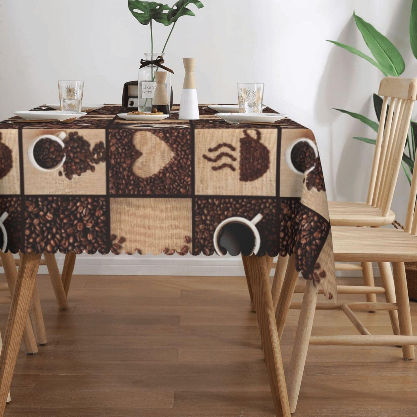 VIMPEYDON Coffee Print Rectangle Table Cloth for Dining Tables,Reusable Modern Art Coffee Cup Bean Abstract Love Heart Print Tablecloths Decoration Table Cover for Kitchen,Holiday,Party, 54x72 Inch