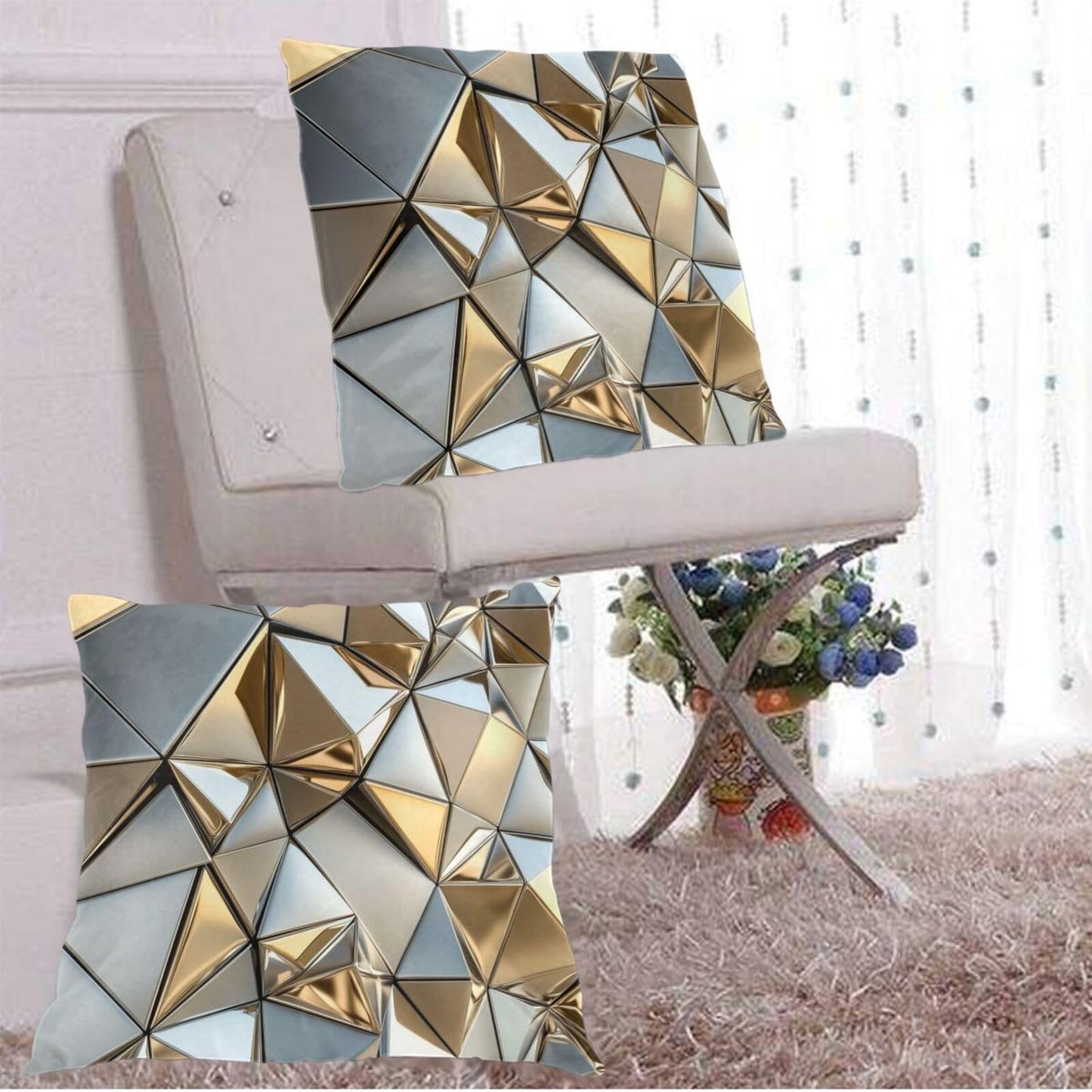 Droerfes Geometry Gold Abstract Throw Pillow Covers Set of 2 Couch Pillow Case Decoration Cushion Covers for Sofa Home Living Room Bedroom Outdoor 18X18 Inch