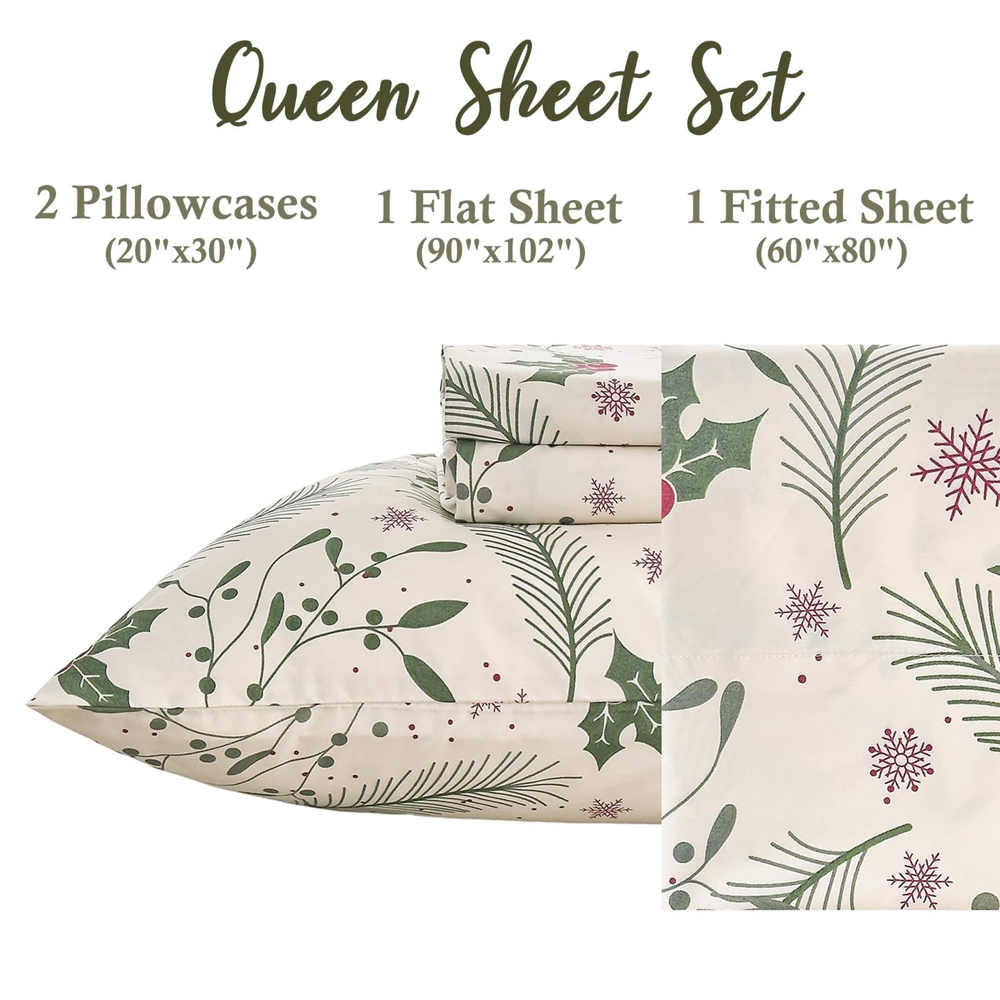 MICORAL Boho Floral Queen Sheet Set, 4-Piece Printed Botanical Bed Sheets, 16" Deep Pocket, Ultra Soft & Cooling Sheet, Oeko-TEX Certified, Beige Plants