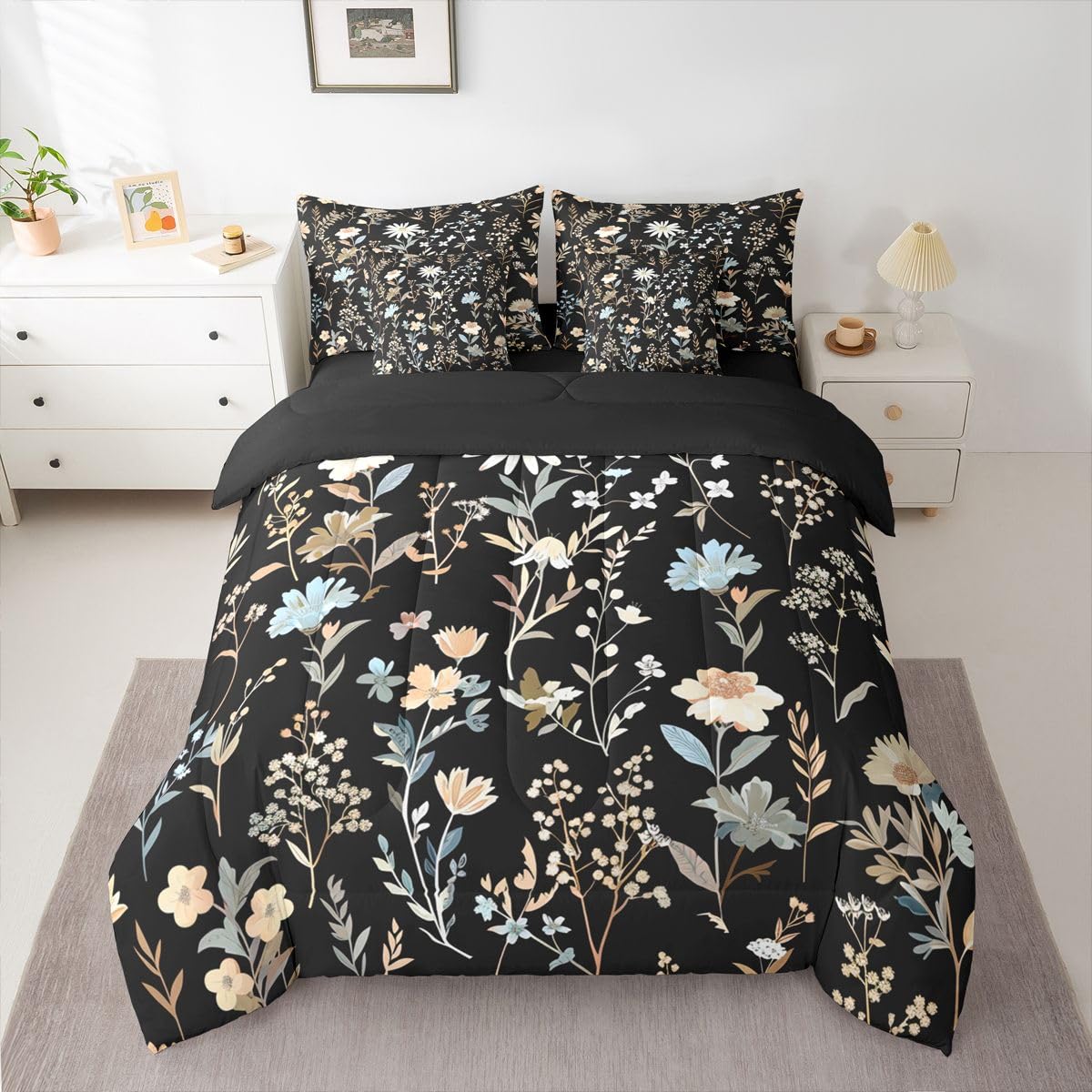Erosebridal Florals 7 Piece Bedding Set Twin Daisy Comforter Set with Sheets Spring Rustic Farmhouse Retro Flower for Kids Boys Girls Simple Kawaii Floral Retro Bed in a Bag
