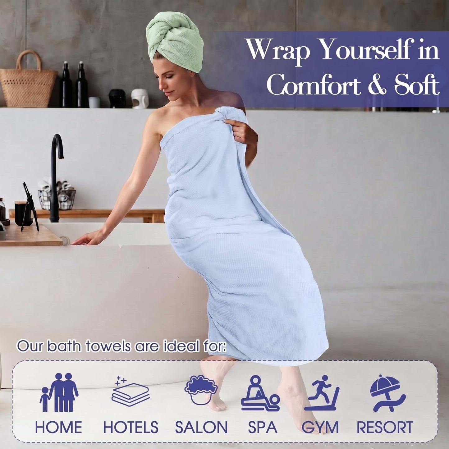 Moukeren 3 Pcs Oversized Bath Towel Set 40'' x 80'' Extra Large Microfiber Bath Sheets Jumbo Quick Dry Coral Fleece Absorbent Towel for Shower Beach Yoga Spa Body(Blue,Green)