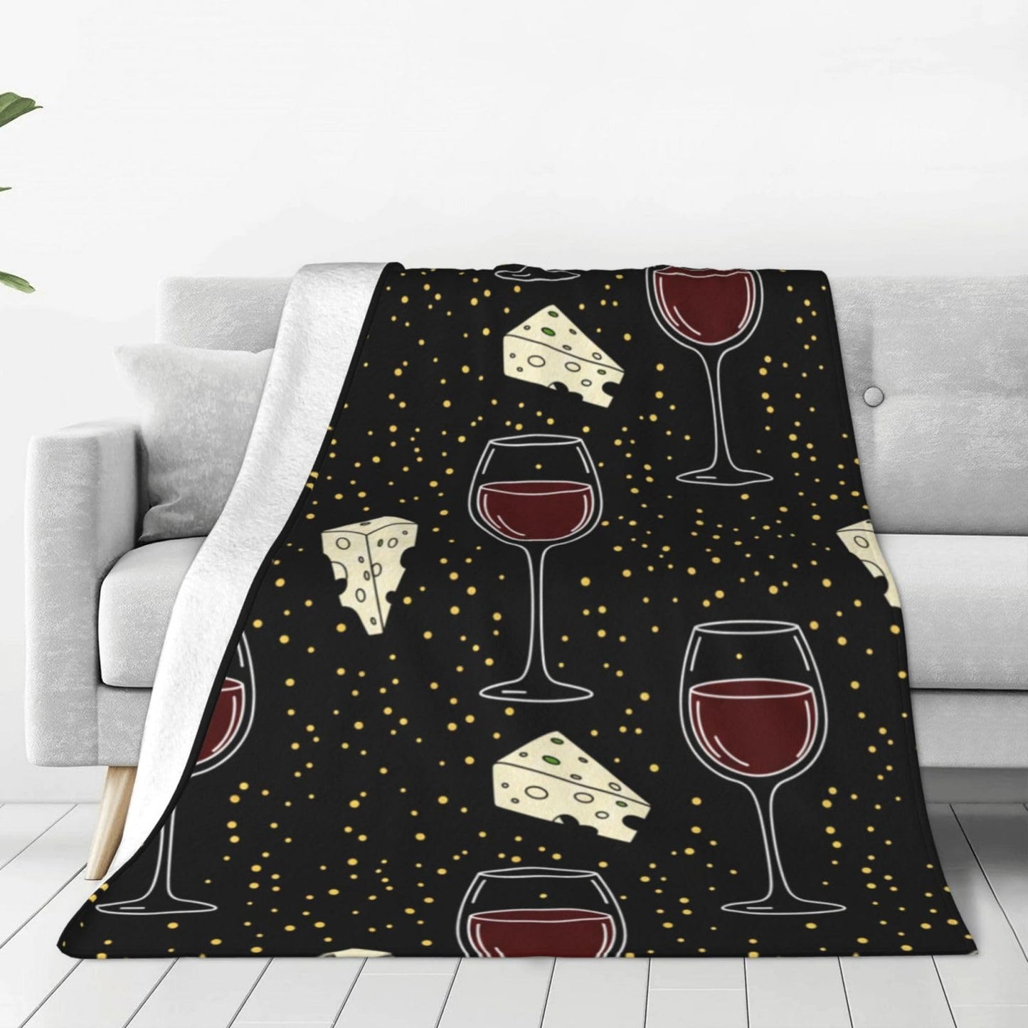 Fleece Throw Blanket for Couch, Wine Cheese Party Soft Fuzzy Cozy Blankets Warm Lightweight Flannel Throws for Bed, Sofa, Travel, All Seasons 50x40 Inches