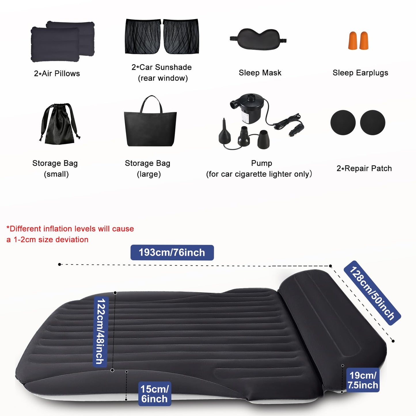 Ciremiv SUV Air Mattress, Double-Sided Thick Flocked Car Air Mattress with Built-in Pump & Pillow, Complete Sleeping Accessories for Auto Camping & Road Trips（Blue Black）