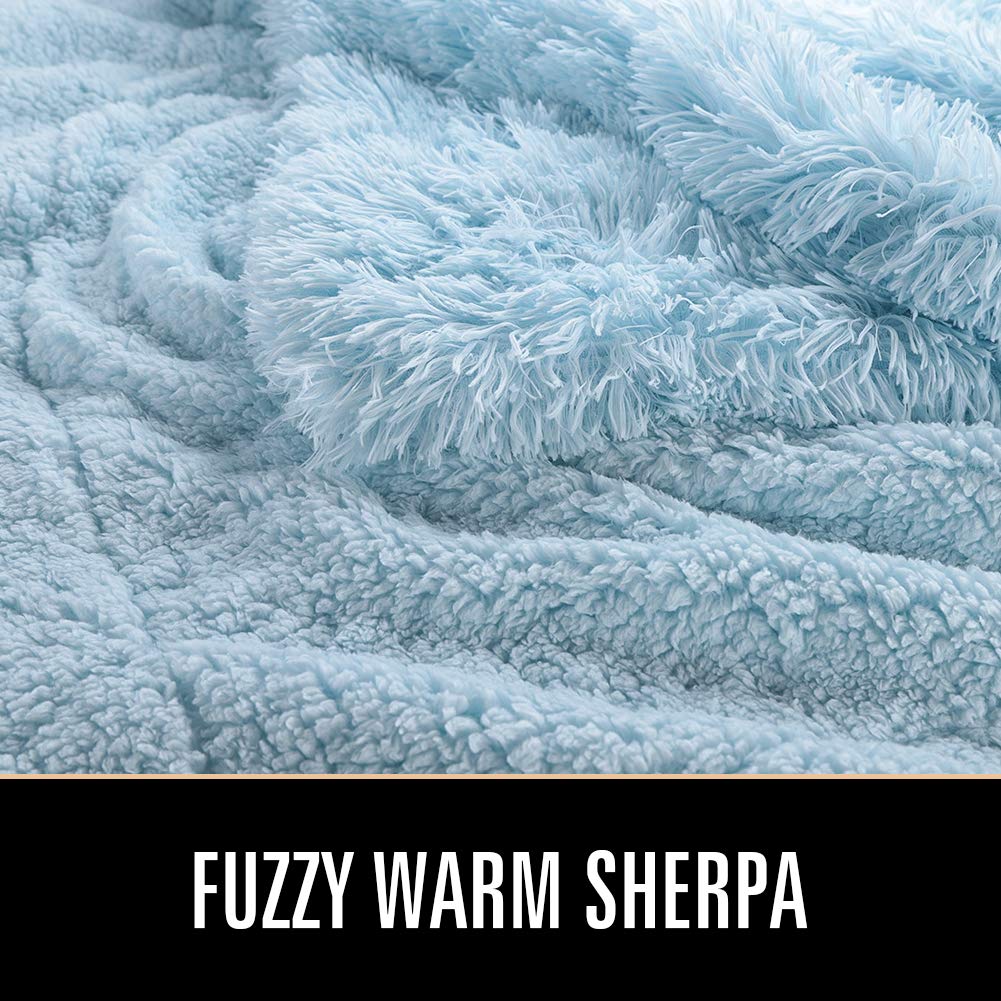 LOCHAS Super Soft Shaggy Faux Fur Throw Blanket, Plush Fuzzy Sherpa Throw Blanket for Couch, Cozy Fluffy Blue Blankets for Bed Chair Sofa, 50'' x 60''
