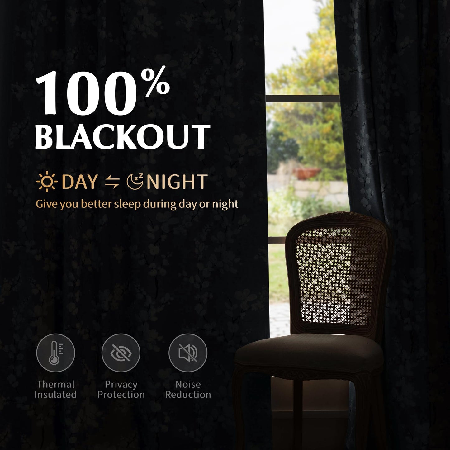 FMFUNCTEX 100% Blackout Floral Curtains for Bedroom, Blue Curtains 63 inch Length Blossom Flower Patterned for Living Room, Thermal Insulated Farmhouse Drapes, Grommet Top 2 Panels (White on Blue)