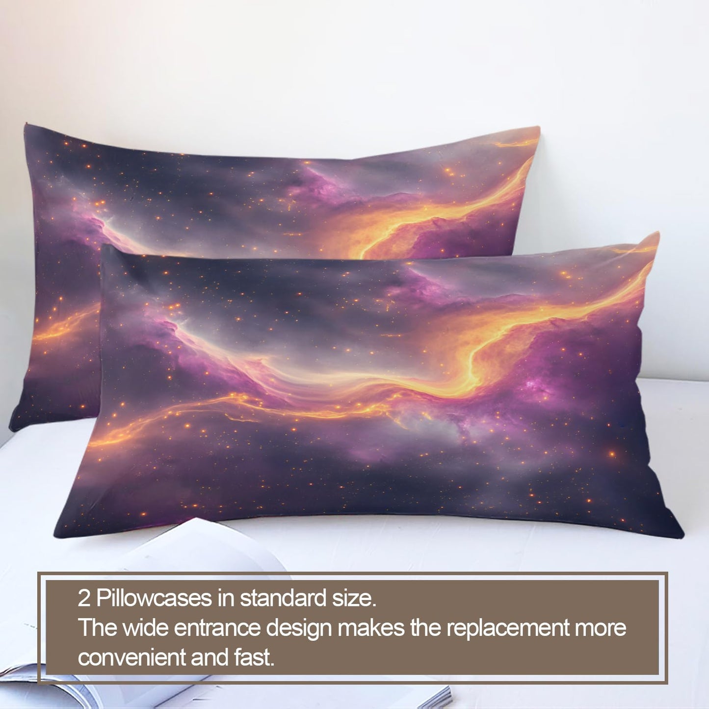 PAISUOQ Galaxy Duvet Cover Full, Purple Space Bedding, Cosmic Landscape Comforter Cover with 2 Pillow Cases, 3 Pieces with Zipper & Ties, Bedroom Decor & Gifts